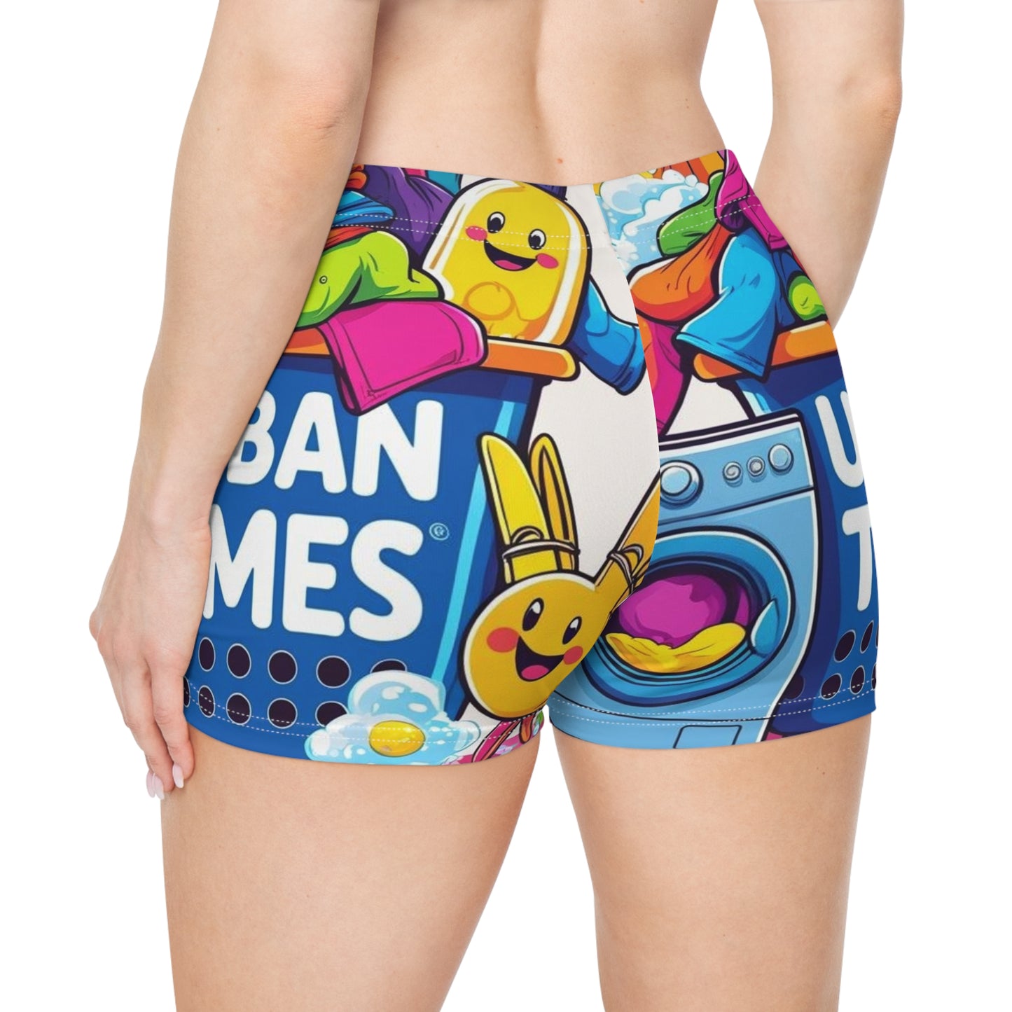 Colorful Women's Shorts, Playful Urban Vibe, Cute Cartoon Laundry Design, Summer Fashion, Gift for Her, Casual Lounge Wear