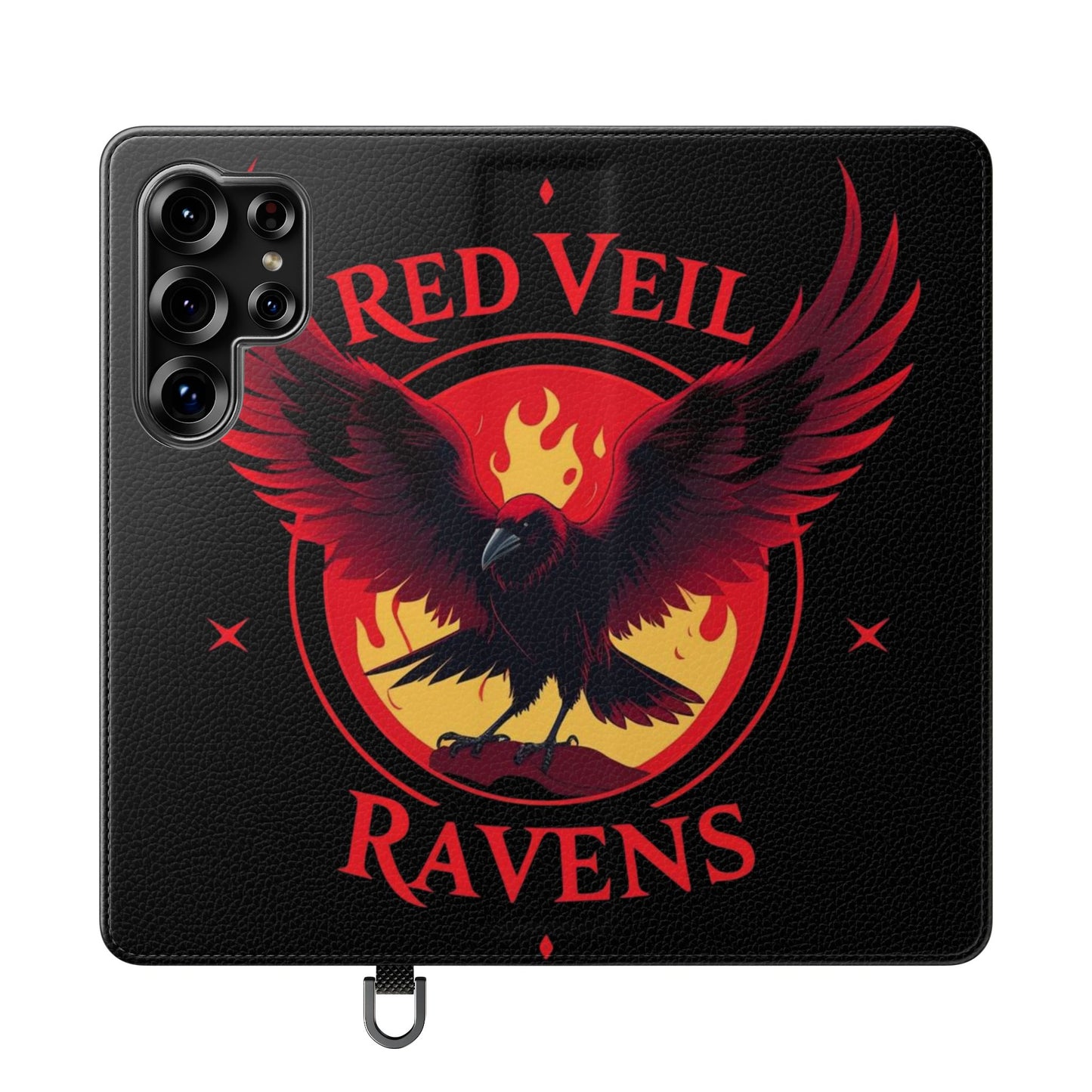 Raven Design Flip Case for Smartphones, Stylish Phone Cover, Gothic Art Protection, Gift for Bird Lovers, Red Veil Ravens Merchandise