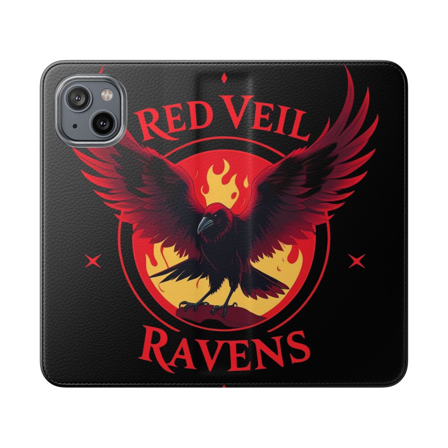 Raven Design Flip Case for Smartphones, Stylish Phone Cover, Gothic Art Protection, Gift for Bird Lovers, Red Veil Ravens Merchandise