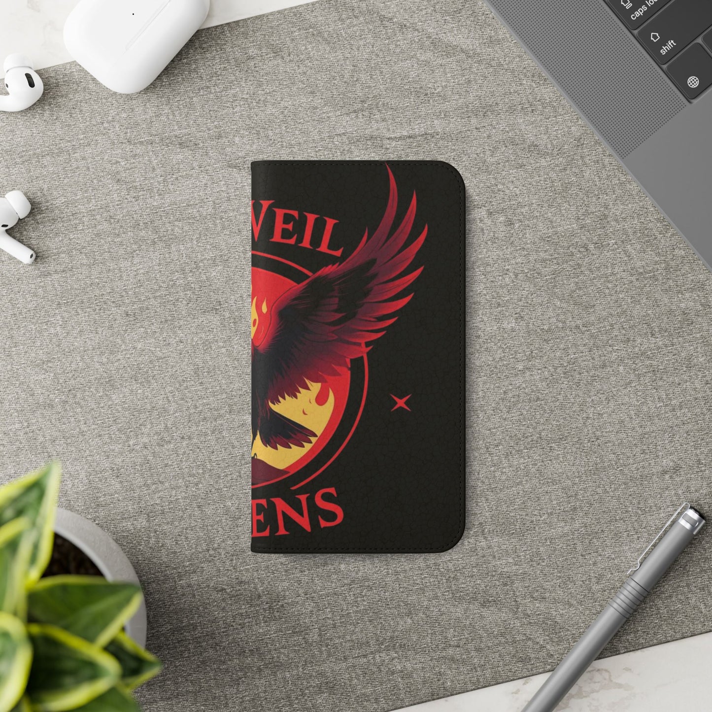 Raven Design Flip Case for Smartphones, Stylish Phone Cover, Gothic Art Protection, Gift for Bird Lovers, Red Veil Ravens Merchandise