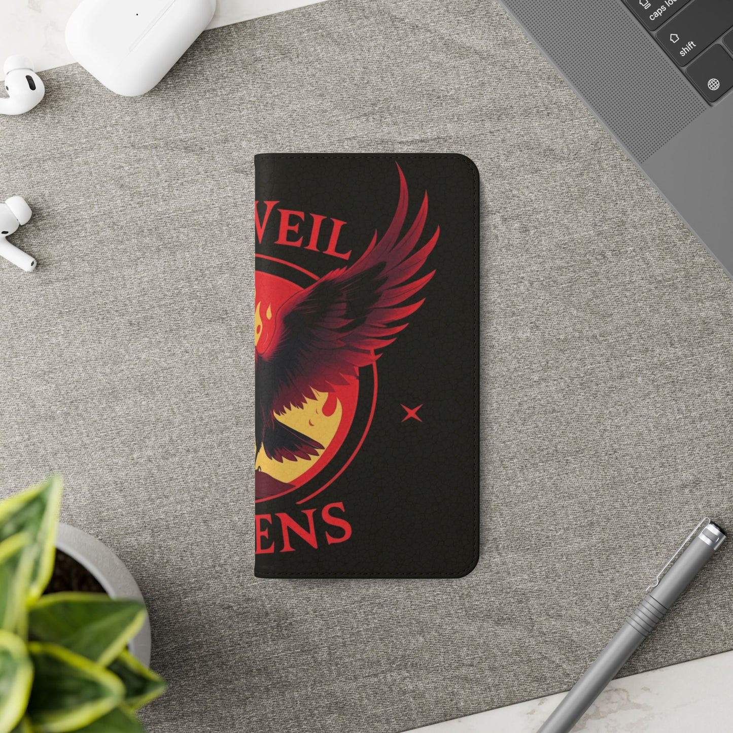 Raven Design Flip Case for Smartphones, Stylish Phone Cover, Gothic Art Protection, Gift for Bird Lovers, Red Veil Ravens Merchandise