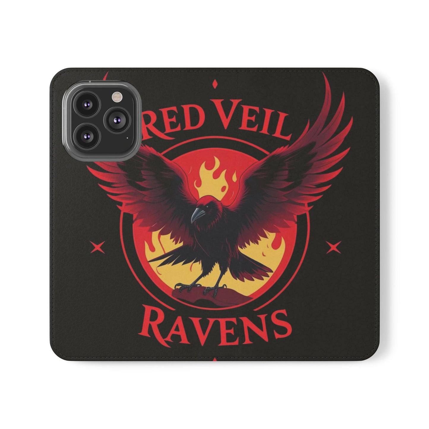 Raven Design Flip Case for Smartphones, Stylish Phone Cover, Gothic Art Protection, Gift for Bird Lovers, Red Veil Ravens Merchandise