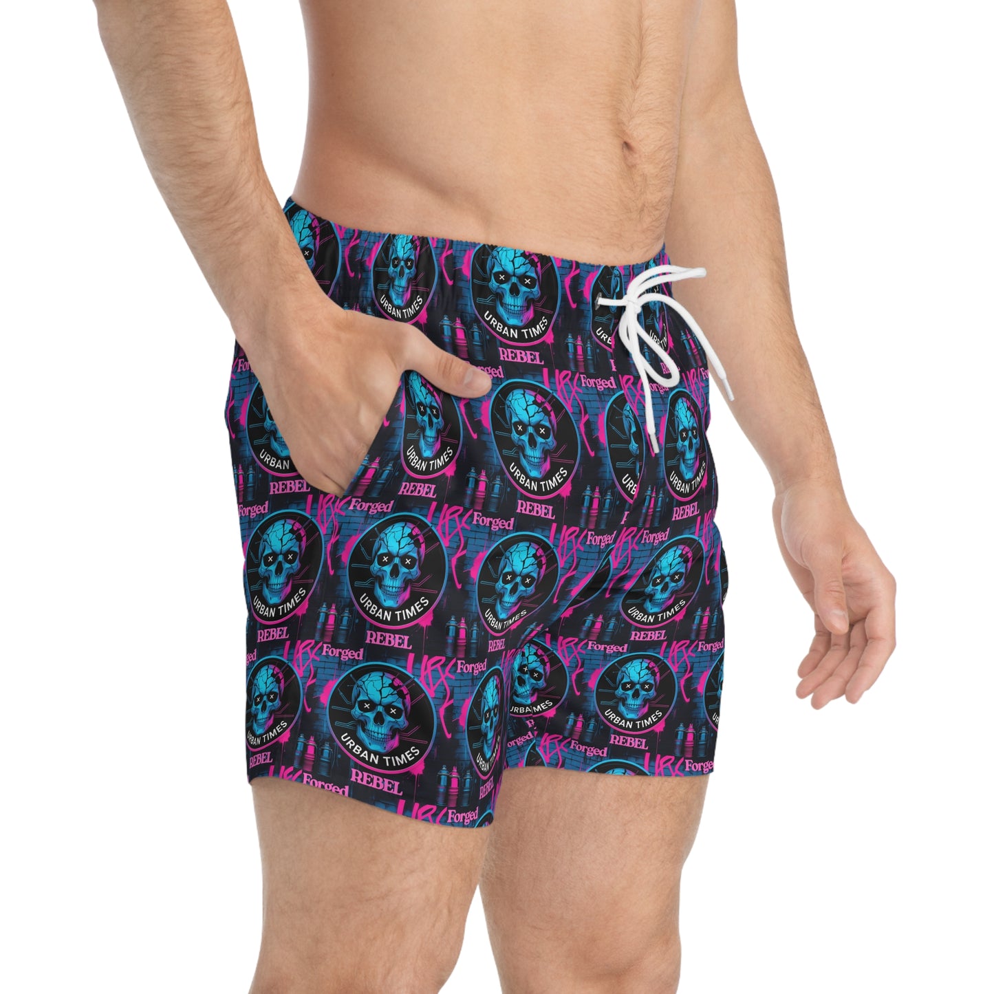 Vibrant Skull Swim Trunks, Beachwear for Summer, Pool Party Shorts, Men's Swimwear, Graphic AOP Boardshorts, Festival Swim Gear