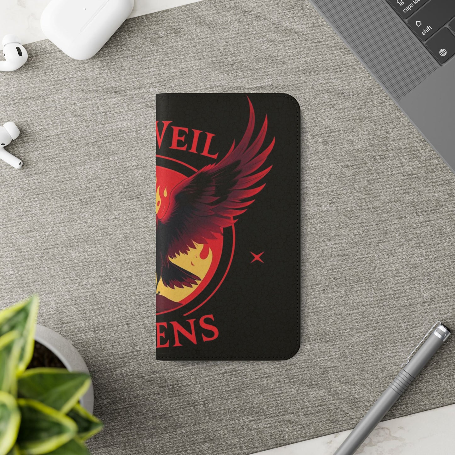 Raven Design Flip Case for Smartphones, Stylish Phone Cover, Gothic Art Protection, Gift for Bird Lovers, Red Veil Ravens Merchandise