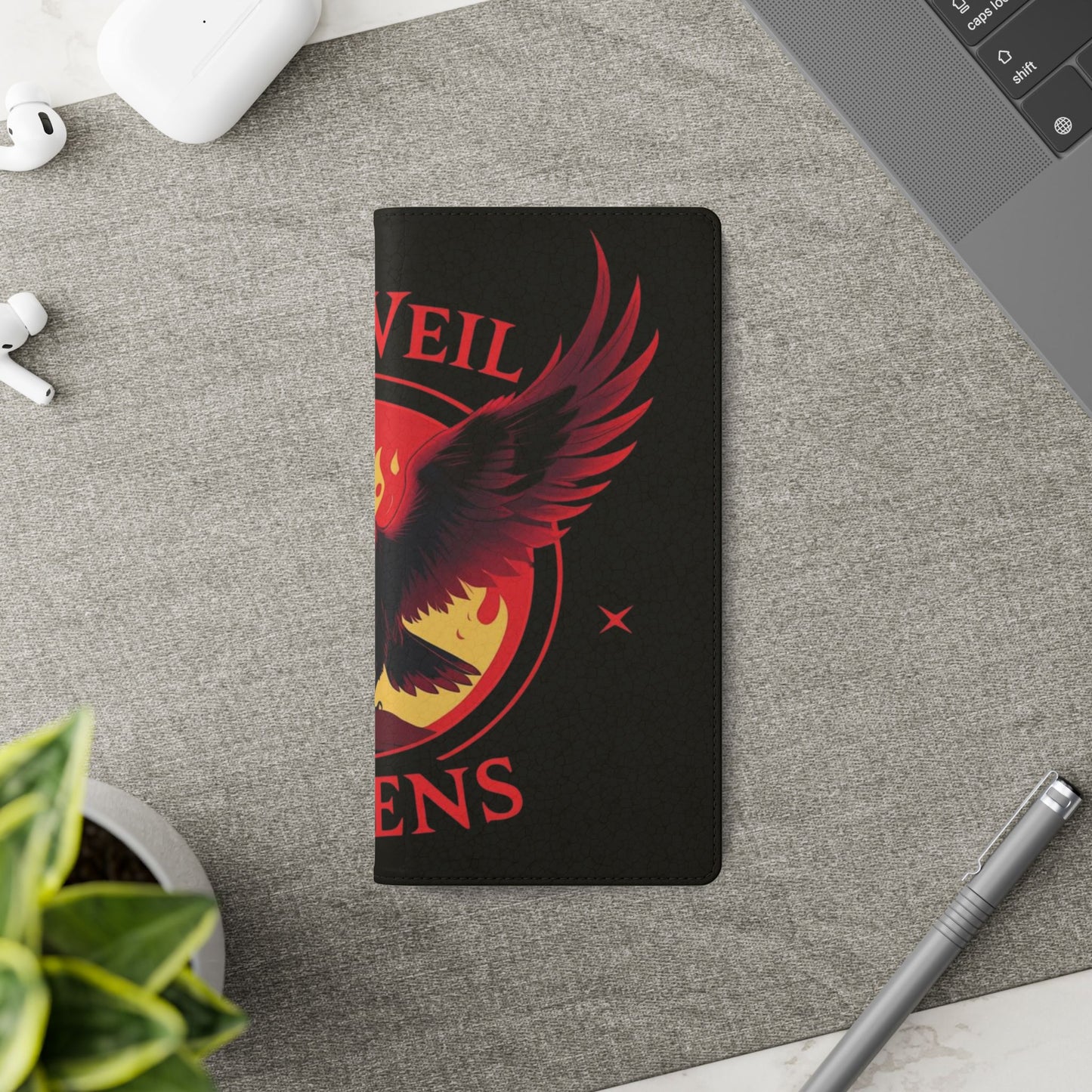 Raven Design Flip Case for Smartphones, Stylish Phone Cover, Gothic Art Protection, Gift for Bird Lovers, Red Veil Ravens Merchandise