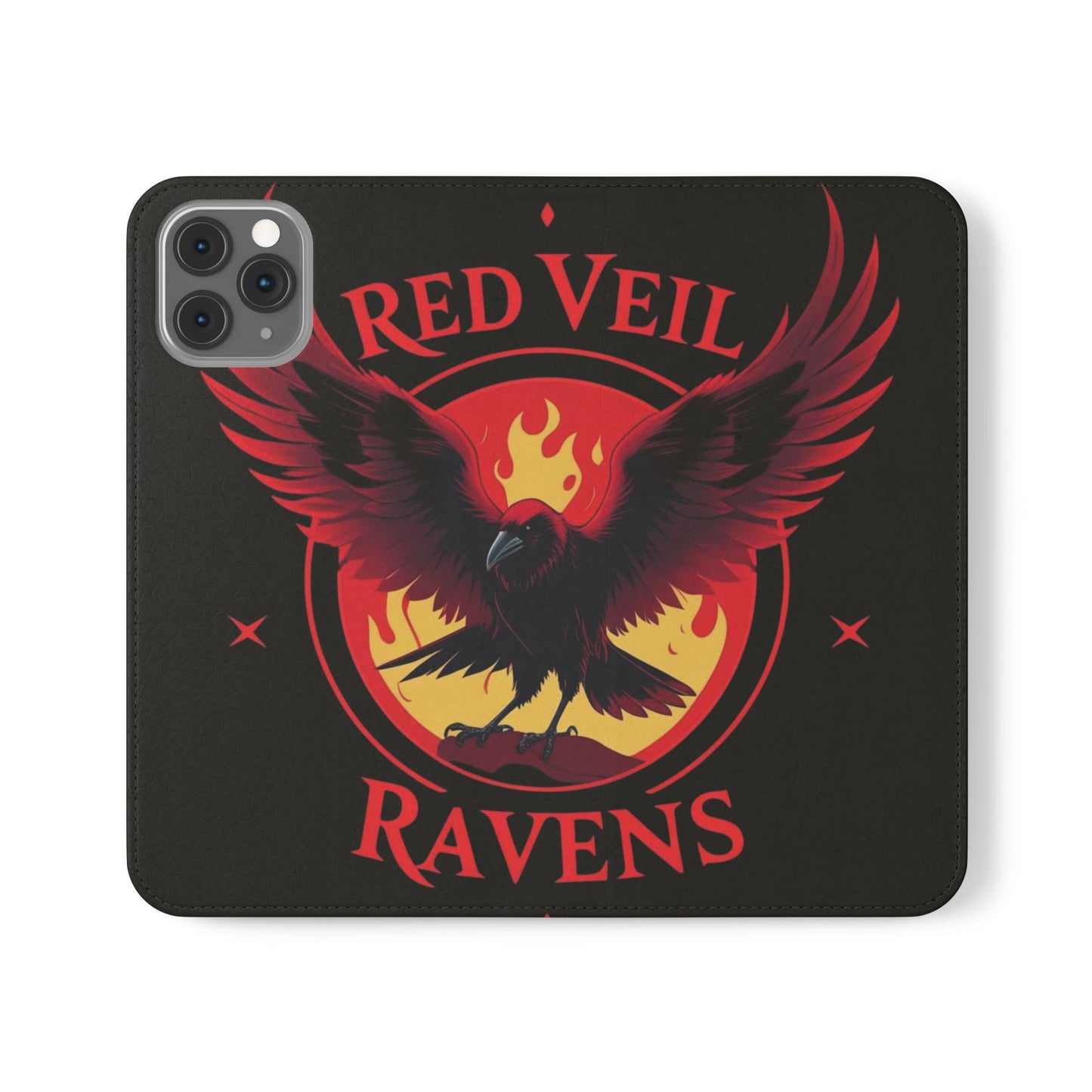 Raven Design Flip Case for Smartphones, Stylish Phone Cover, Gothic Art Protection, Gift for Bird Lovers, Red Veil Ravens Merchandise