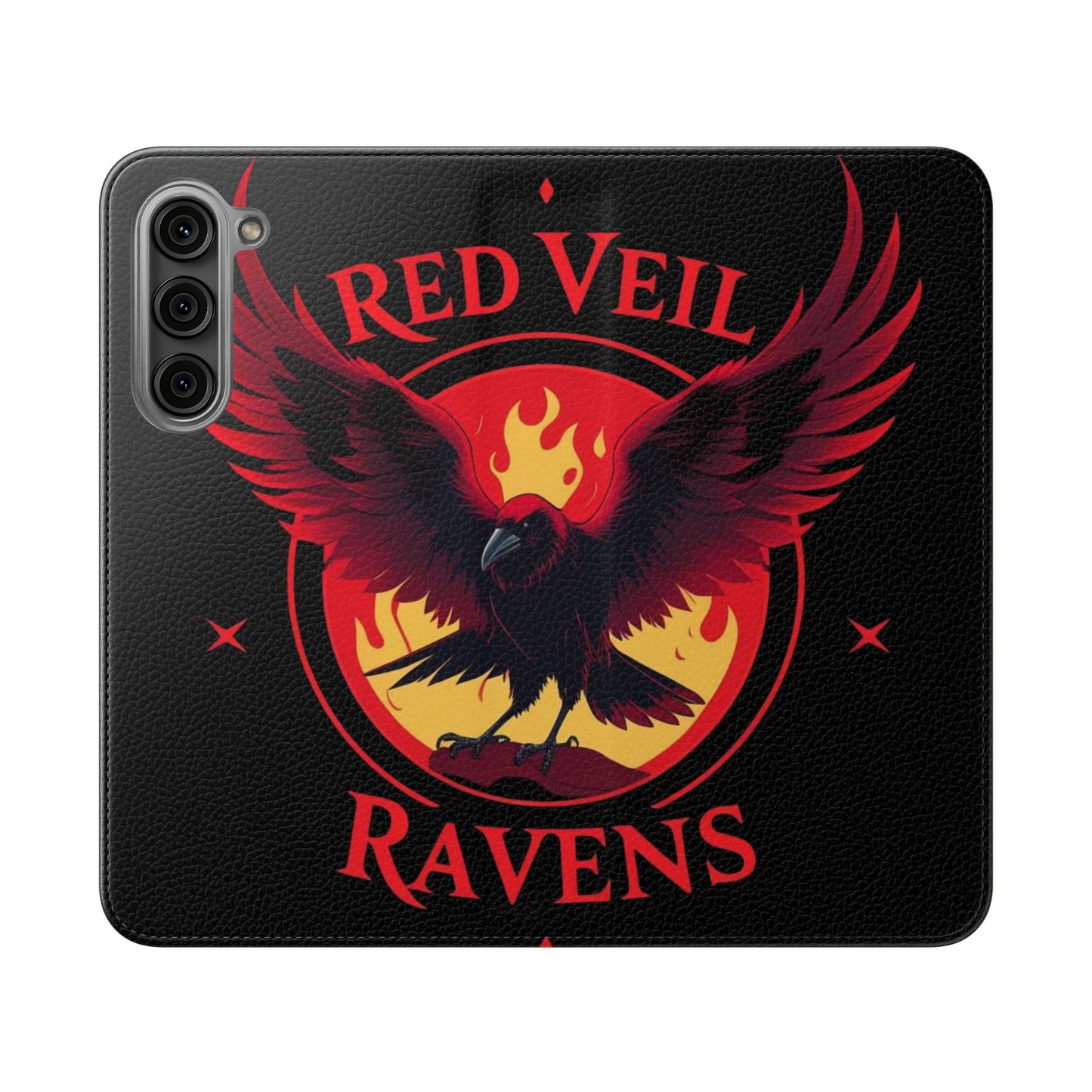 Raven Design Flip Case for Smartphones, Stylish Phone Cover, Gothic Art Protection, Gift for Bird Lovers, Red Veil Ravens Merchandise