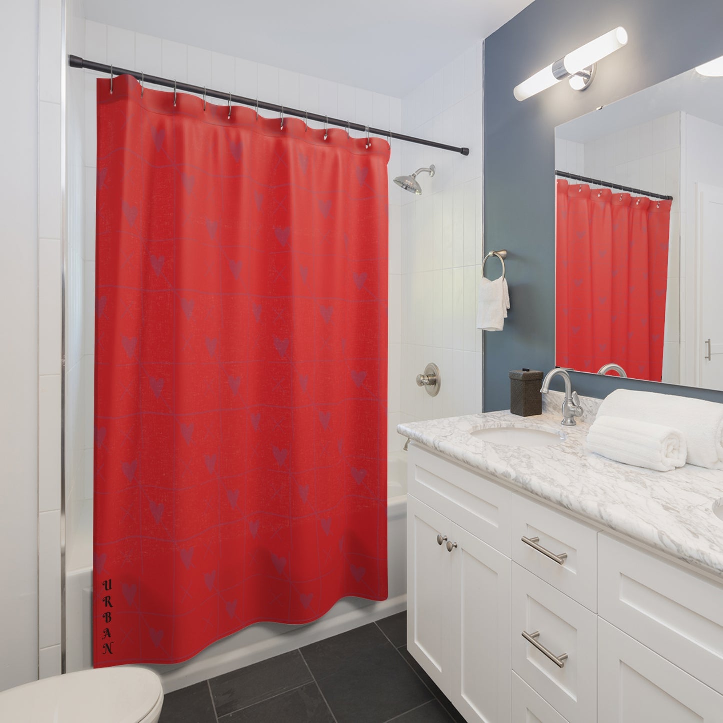 Romantic Hearts Shower Curtain, Bathroom Decor, Valentine's Day Gift, Love Theme, Modern Home Accent