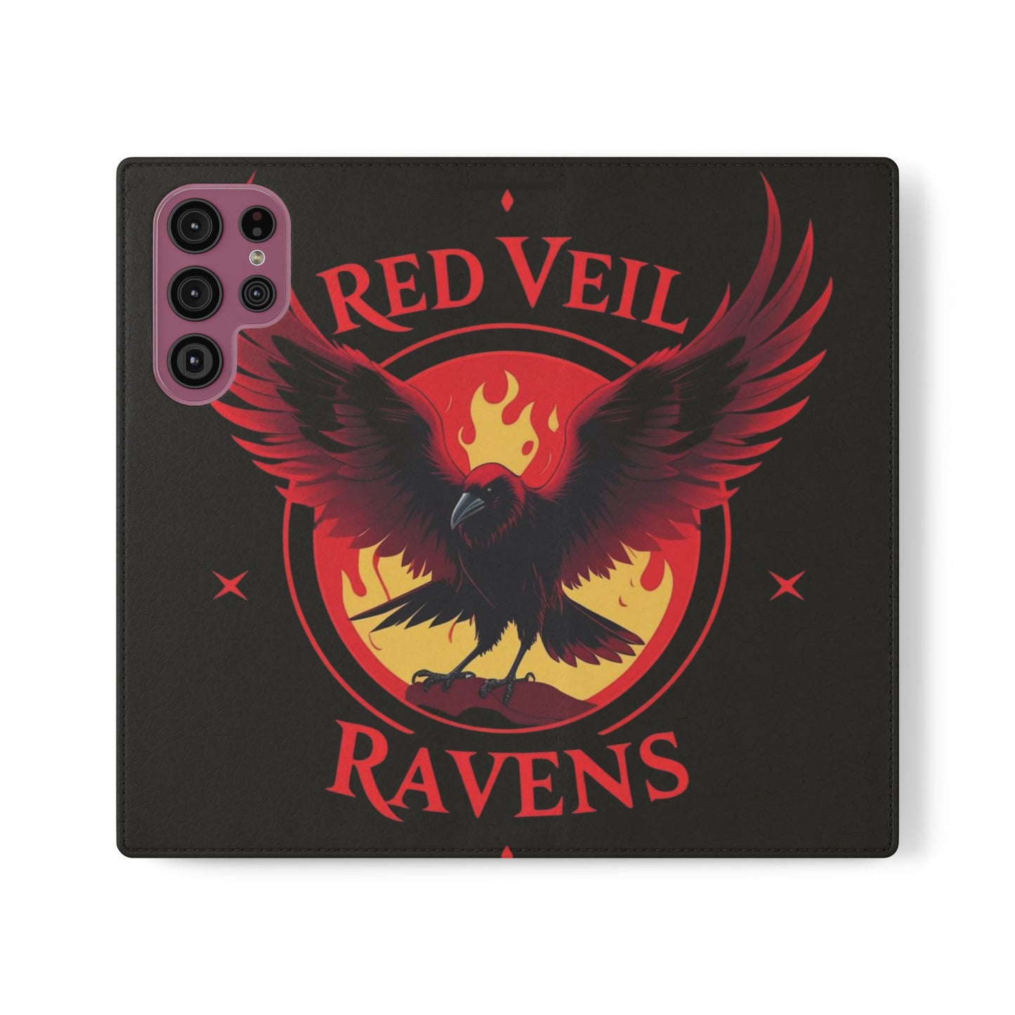 Raven Design Flip Case for Smartphones, Stylish Phone Cover, Gothic Art Protection, Gift for Bird Lovers, Red Veil Ravens Merchandise