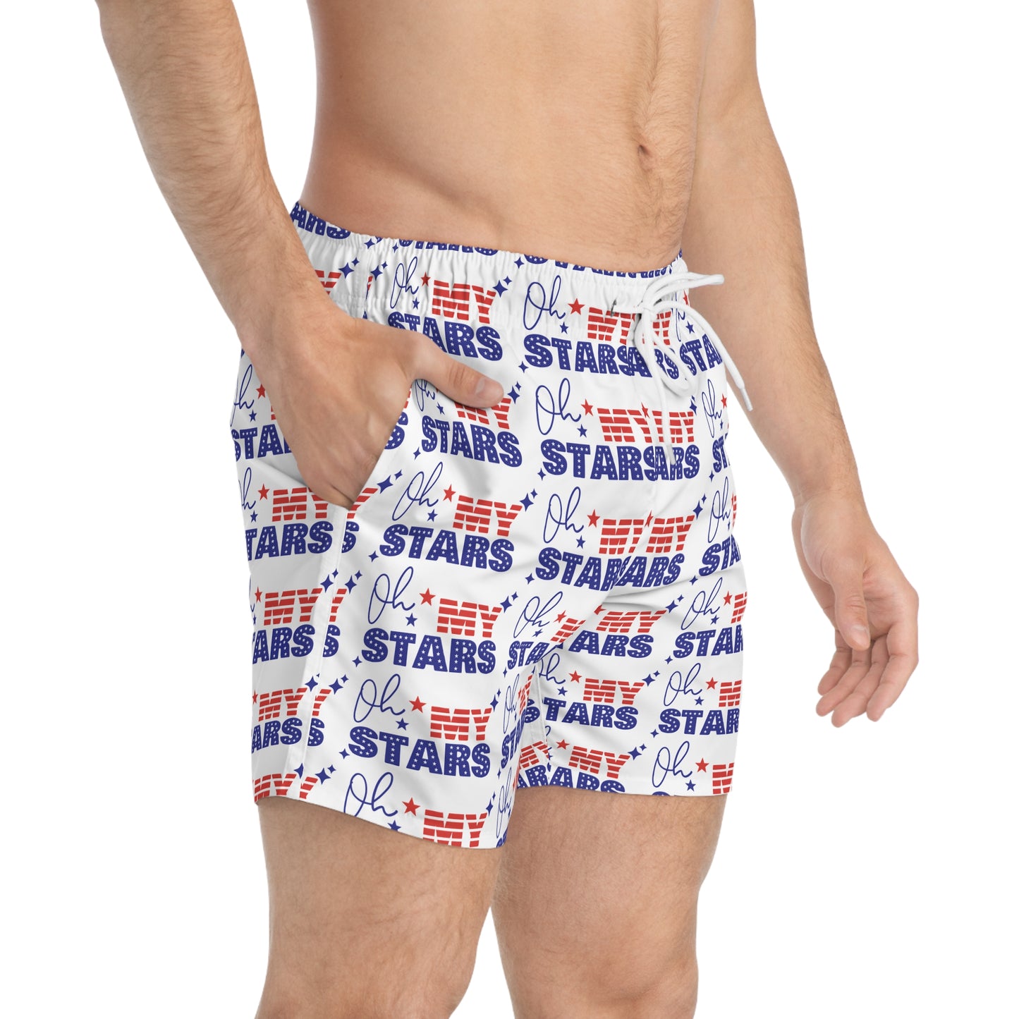 Patriotic Swim Trunks, Men's Beach Shorts, Summer Swimwear, Stars and Stripes Trunks, 4th of July Swimwear, Casual Pool Shorts
