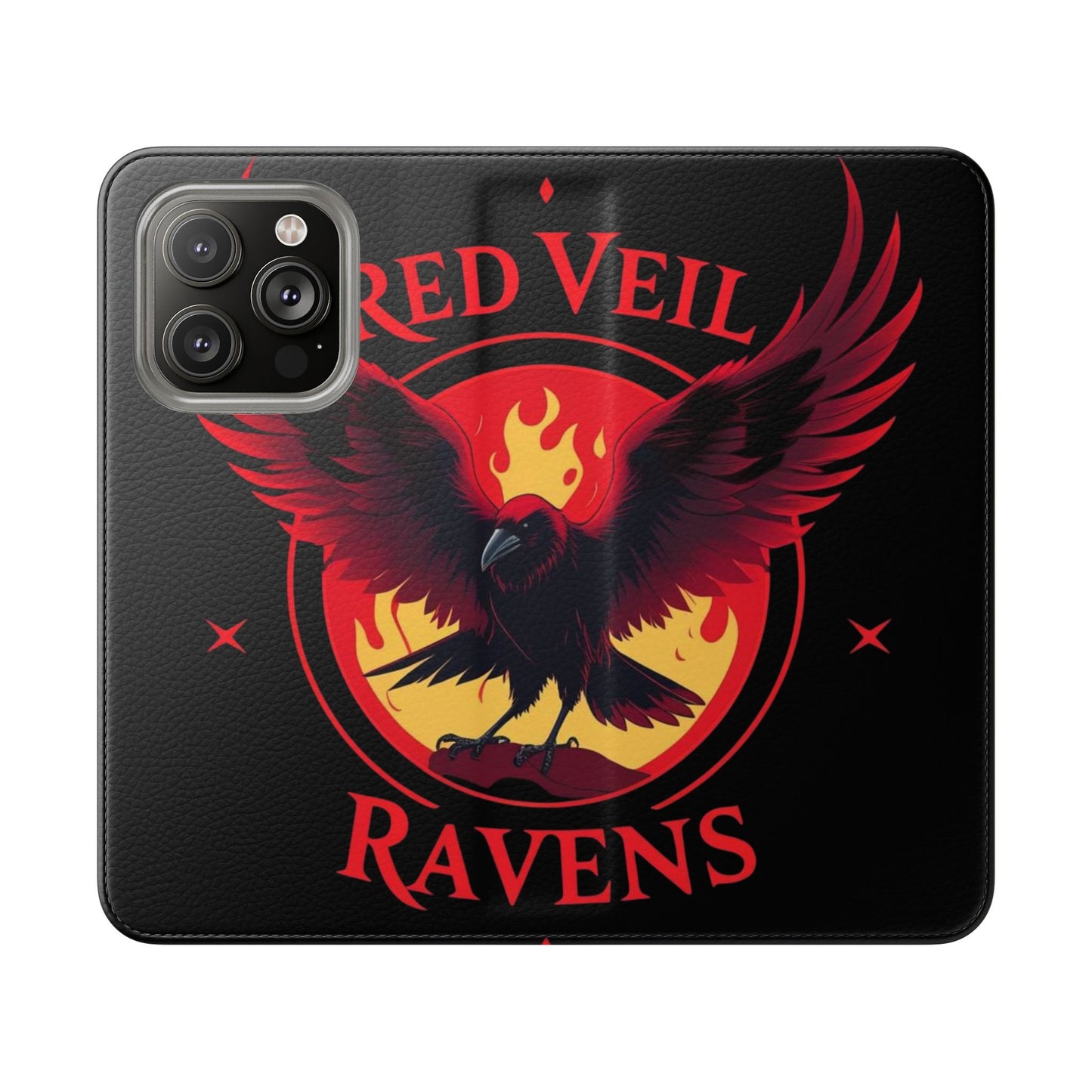 Raven Design Flip Case for Smartphones, Stylish Phone Cover, Gothic Art Protection, Gift for Bird Lovers, Red Veil Ravens Merchandise