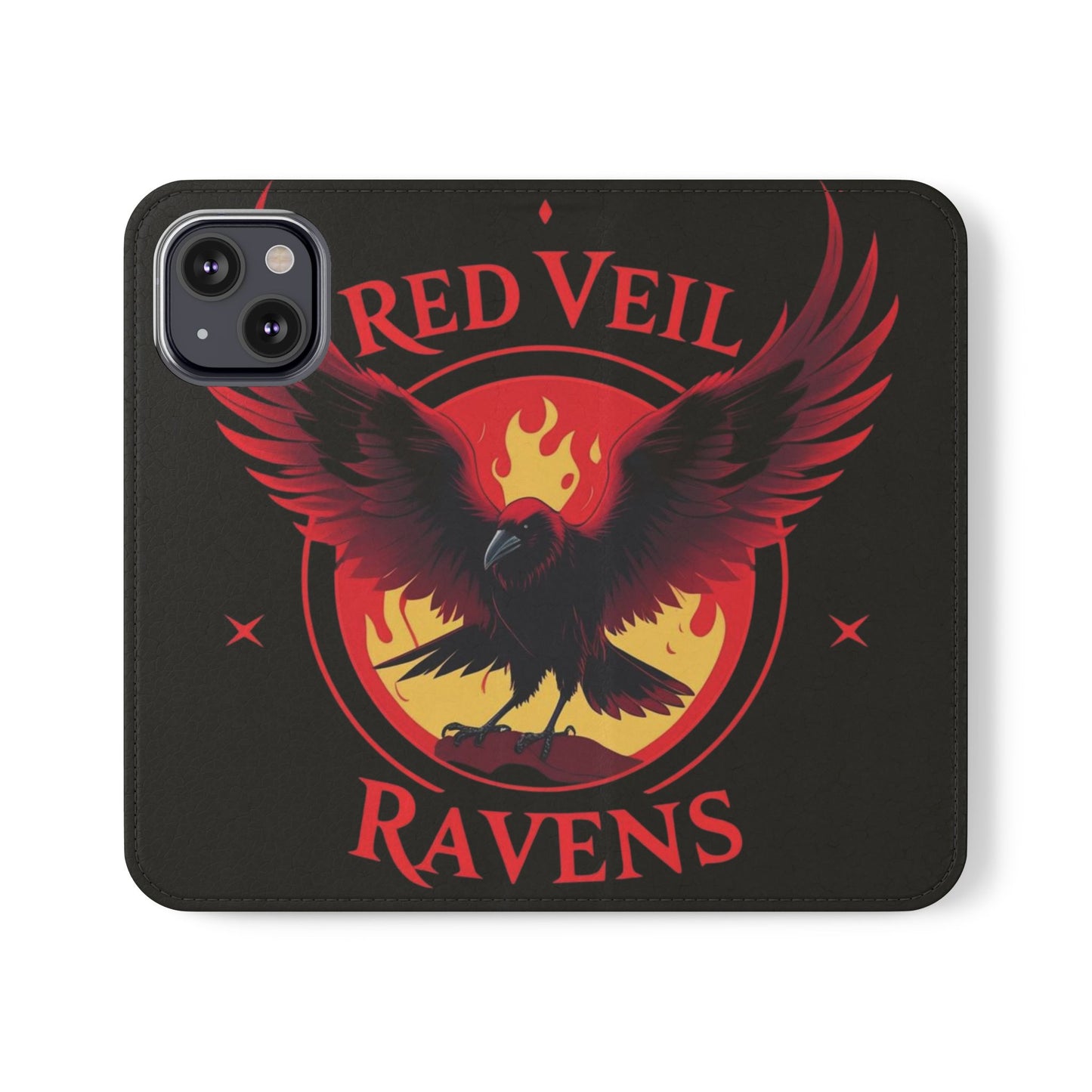 Raven Design Flip Case for Smartphones, Stylish Phone Cover, Gothic Art Protection, Gift for Bird Lovers, Red Veil Ravens Merchandise