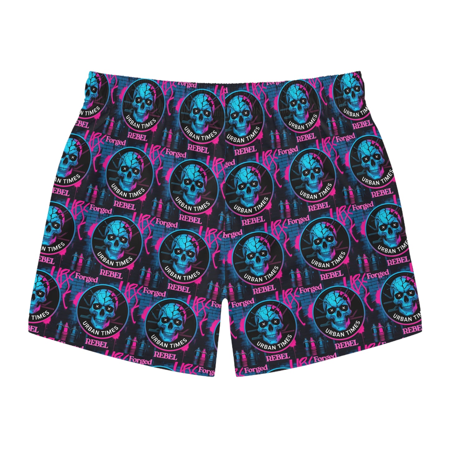 Vibrant Skull Swim Trunks, Beachwear for Summer, Pool Party Shorts, Men's Swimwear, Graphic AOP Boardshorts, Festival Swim Gear