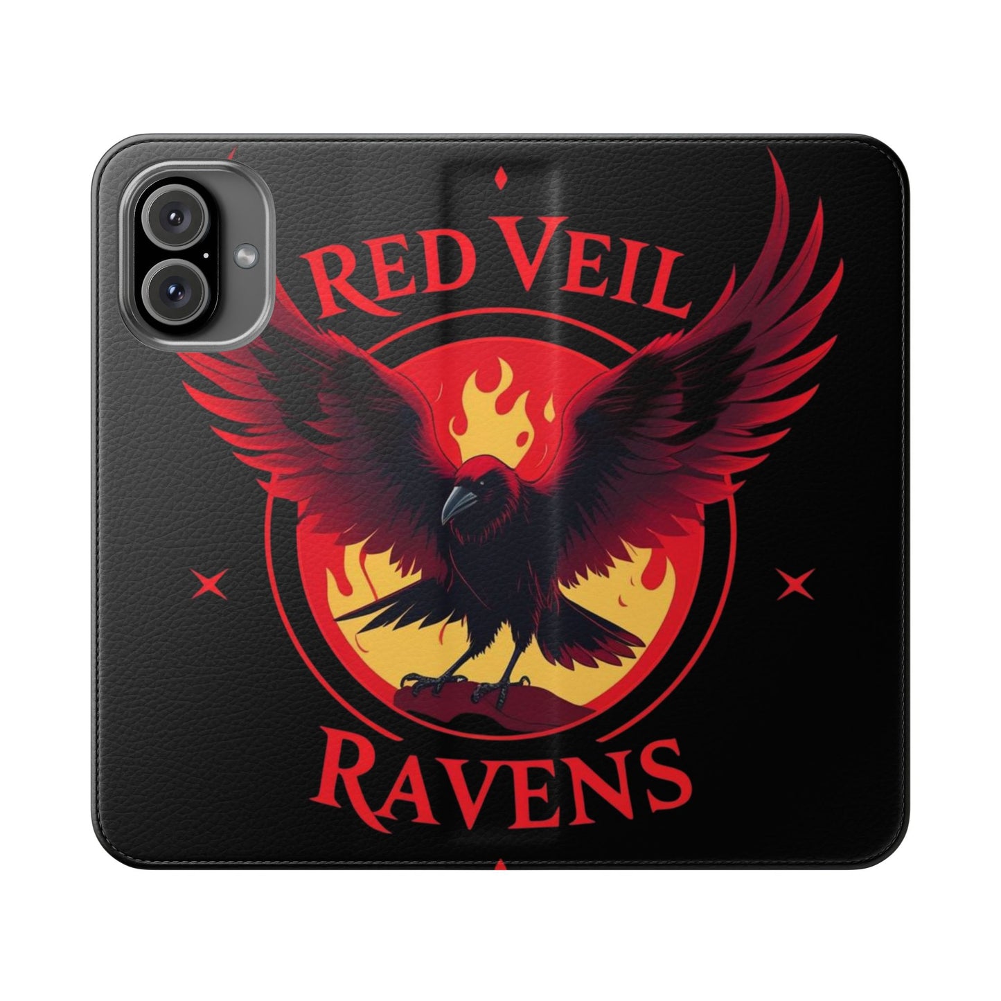 Raven Design Flip Case for Smartphones, Stylish Phone Cover, Gothic Art Protection, Gift for Bird Lovers, Red Veil Ravens Merchandise