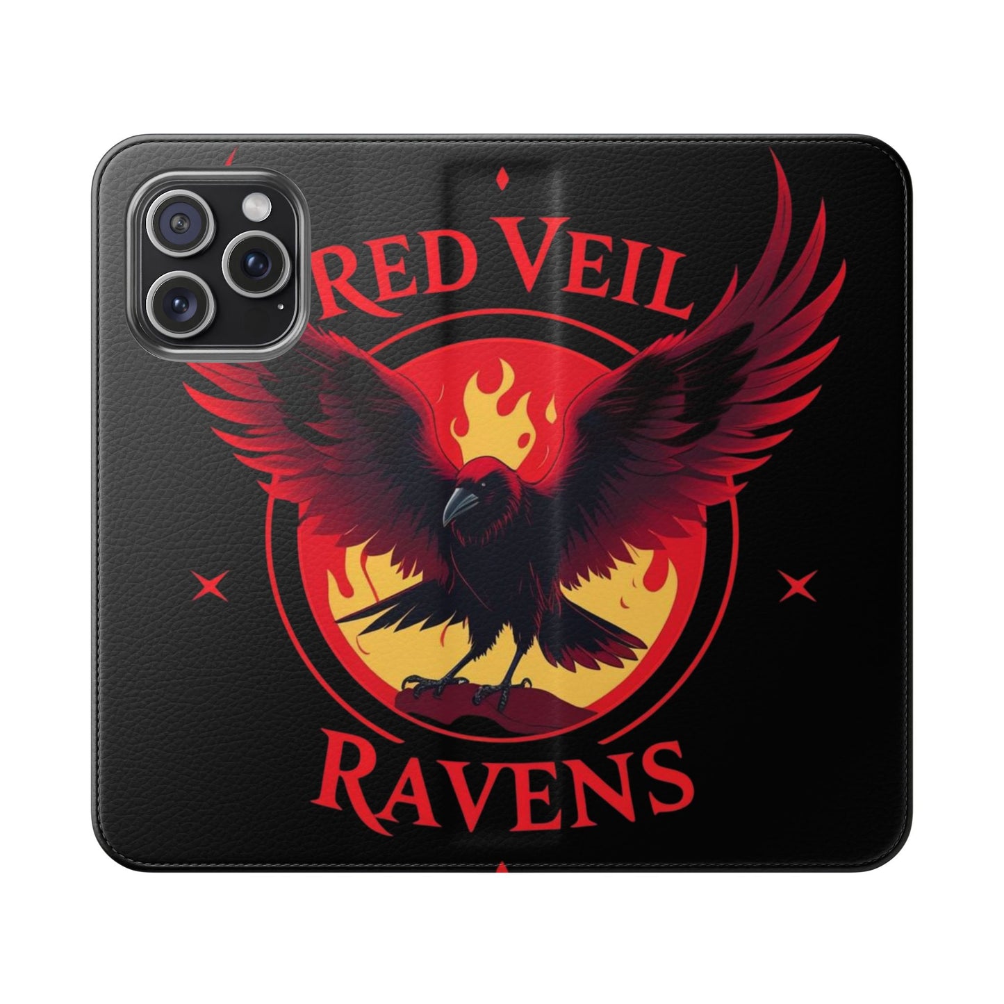 Raven Design Flip Case for Smartphones, Stylish Phone Cover, Gothic Art Protection, Gift for Bird Lovers, Red Veil Ravens Merchandise