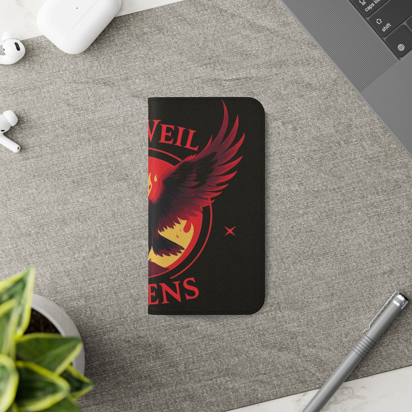 Raven Design Flip Case for Smartphones, Stylish Phone Cover, Gothic Art Protection, Gift for Bird Lovers, Red Veil Ravens Merchandise
