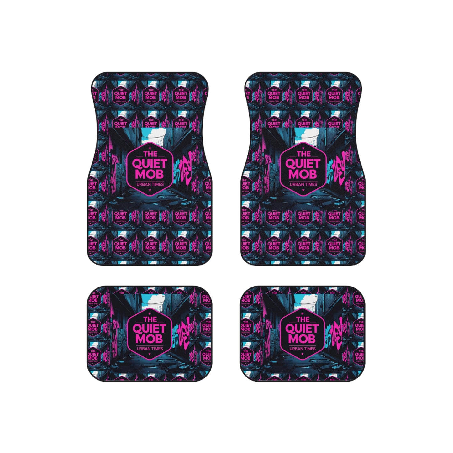Urban Vibes Car Mats Set of 4, Trendy Auto Accessories, Unique Gift for Car Lovers, Personalized Car Decoration, The Quiet Mob Design