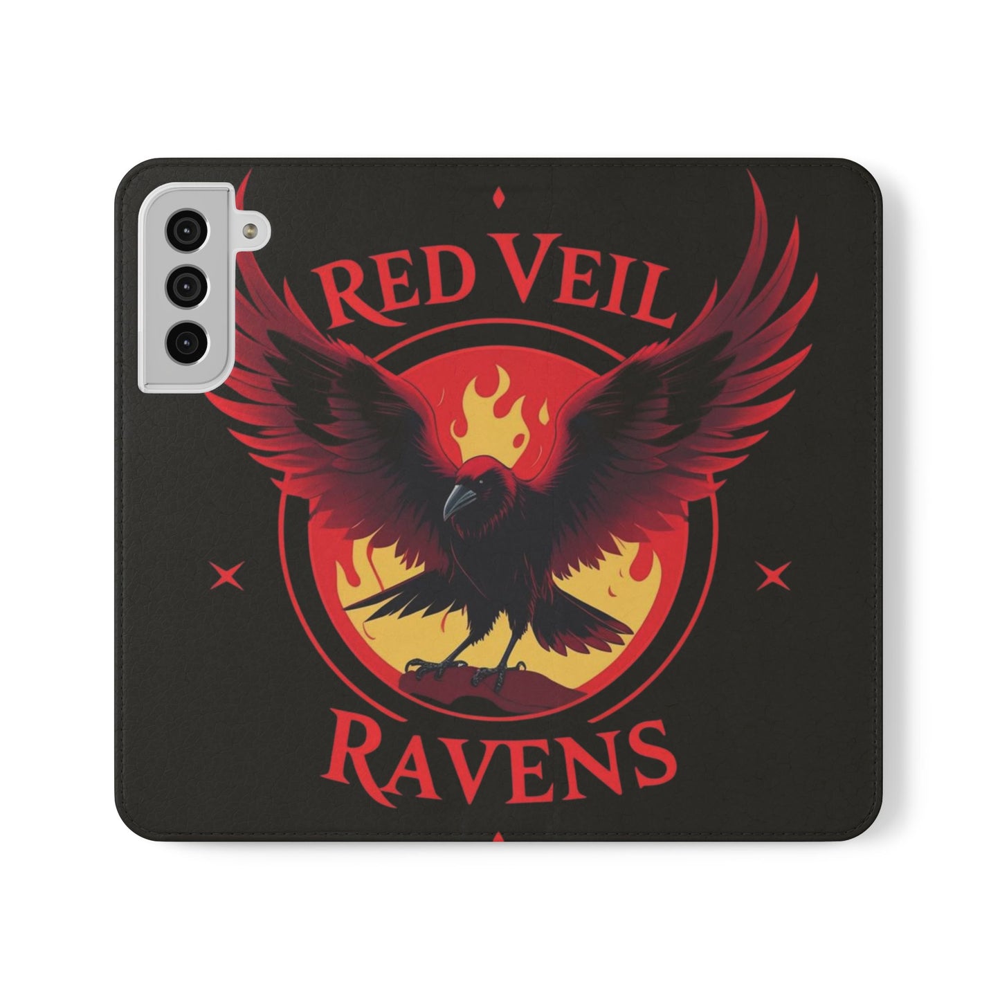 Raven Design Flip Case for Smartphones, Stylish Phone Cover, Gothic Art Protection, Gift for Bird Lovers, Red Veil Ravens Merchandise