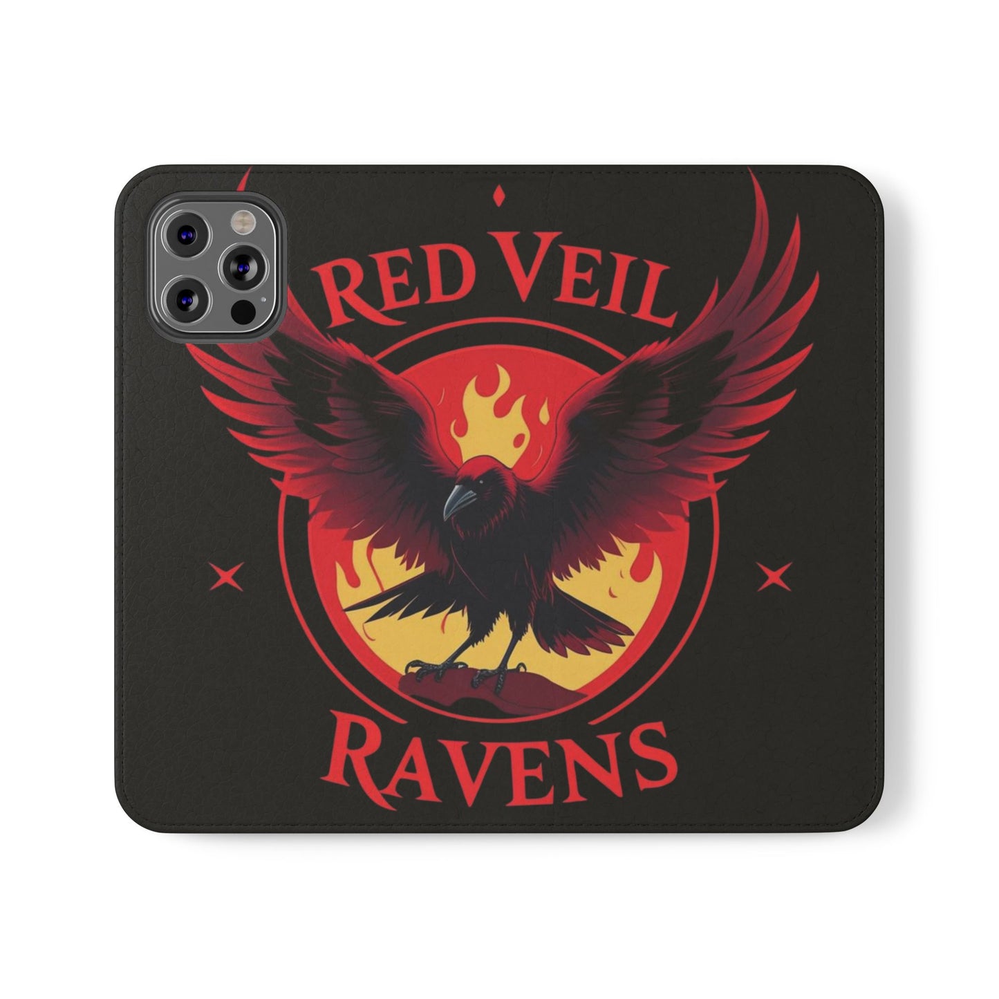 Raven Design Flip Case for Smartphones, Stylish Phone Cover, Gothic Art Protection, Gift for Bird Lovers, Red Veil Ravens Merchandise