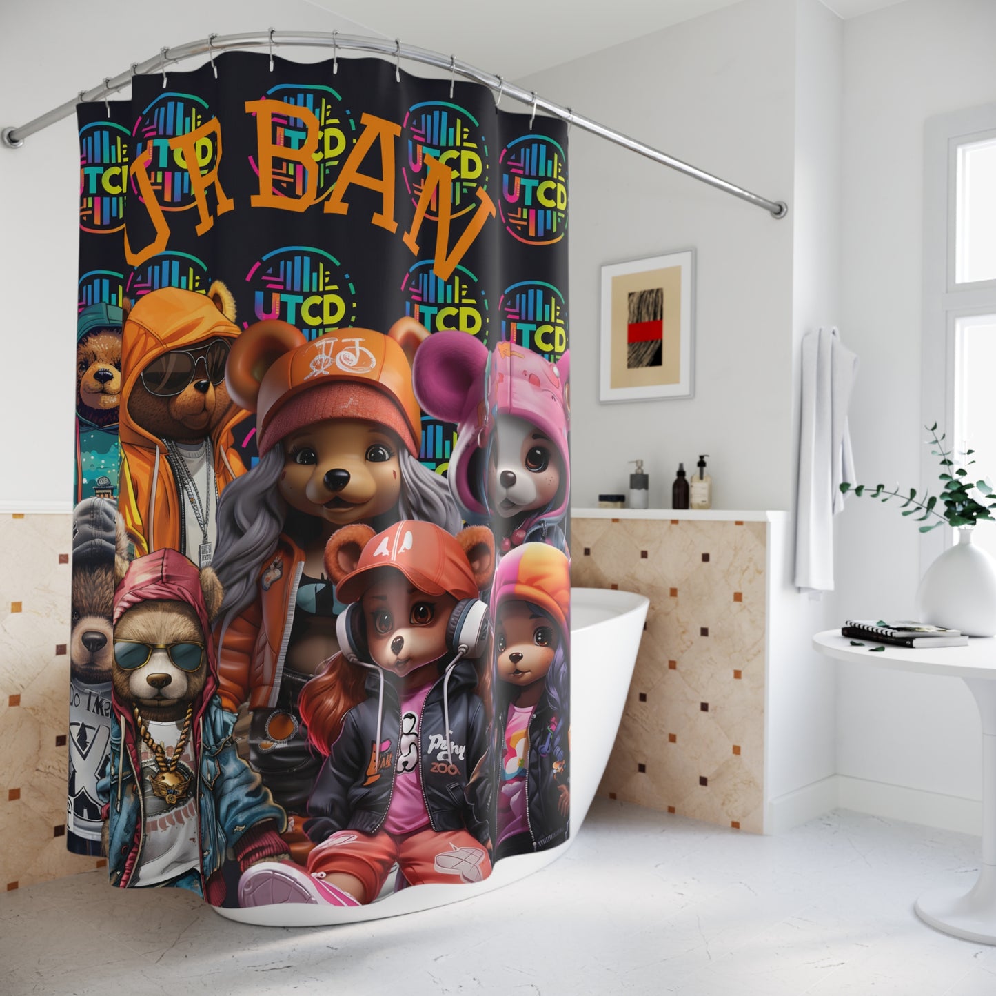 Urban Bear Shower Curtain - Fun Bathroom Decor, Unique Gift, Trendy Home Accessories, Kids' Bathroom, Urban Vibes