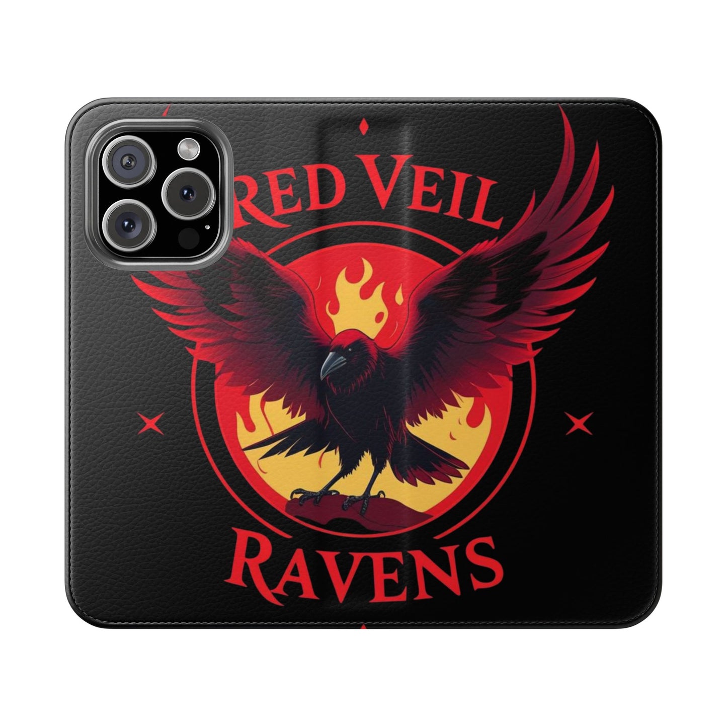 Raven Design Flip Case for Smartphones, Stylish Phone Cover, Gothic Art Protection, Gift for Bird Lovers, Red Veil Ravens Merchandise
