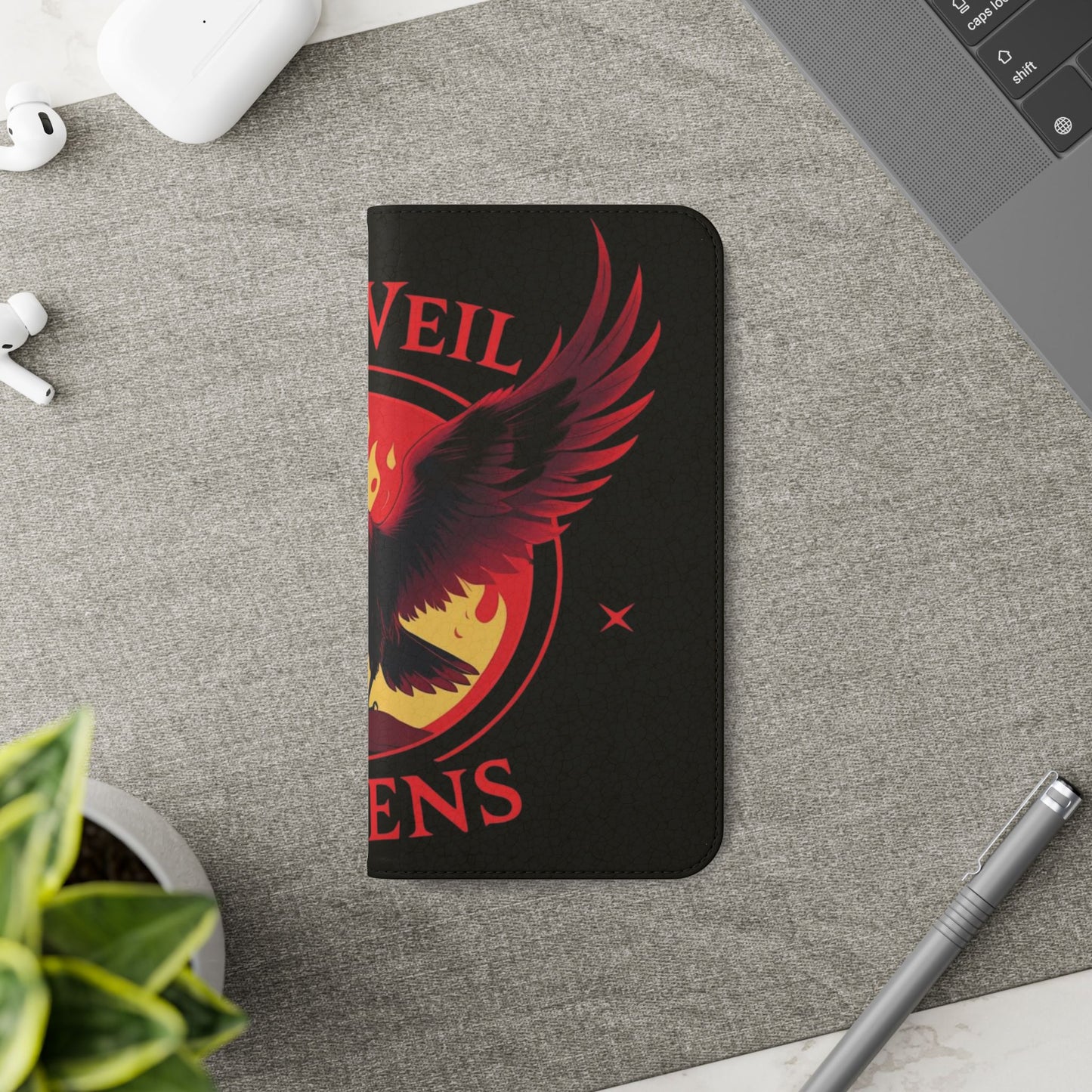 Raven Design Flip Case for Smartphones, Stylish Phone Cover, Gothic Art Protection, Gift for Bird Lovers, Red Veil Ravens Merchandise