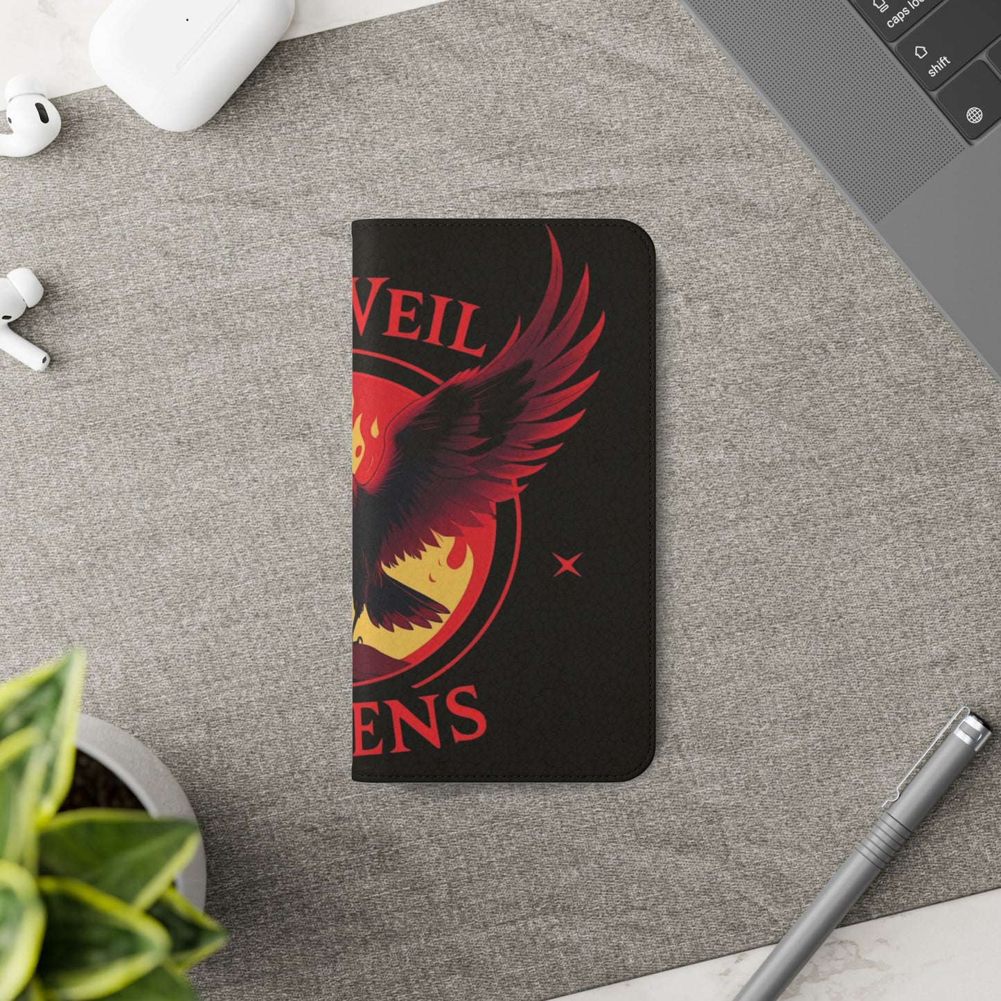 Raven Design Flip Case for Smartphones, Stylish Phone Cover, Gothic Art Protection, Gift for Bird Lovers, Red Veil Ravens Merchandise