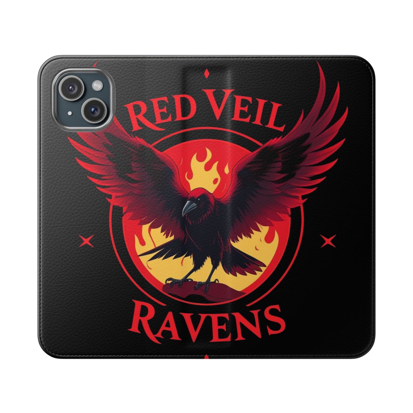 Raven Design Flip Case for Smartphones, Stylish Phone Cover, Gothic Art Protection, Gift for Bird Lovers, Red Veil Ravens Merchandise