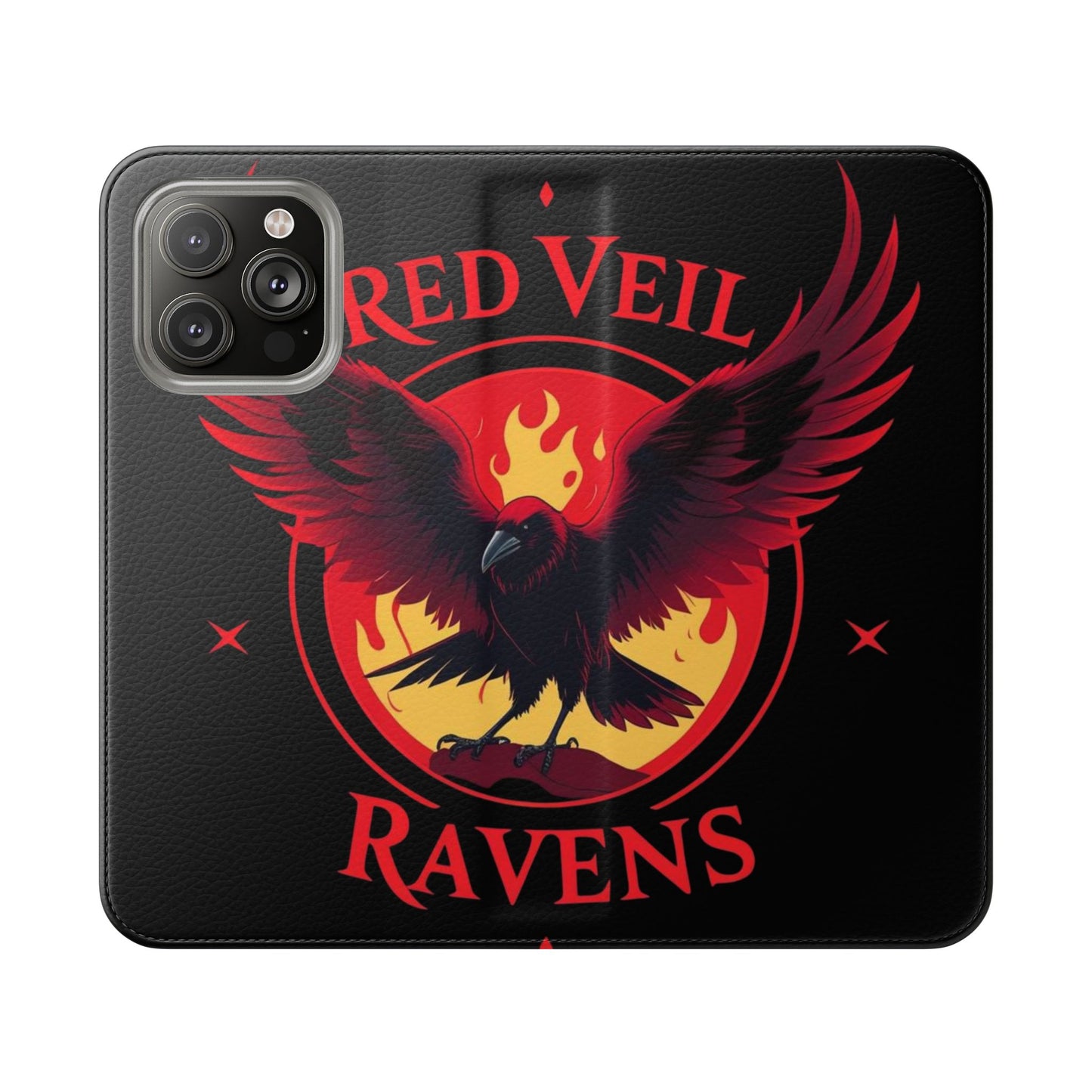Raven Design Flip Case for Smartphones, Stylish Phone Cover, Gothic Art Protection, Gift for Bird Lovers, Red Veil Ravens Merchandise