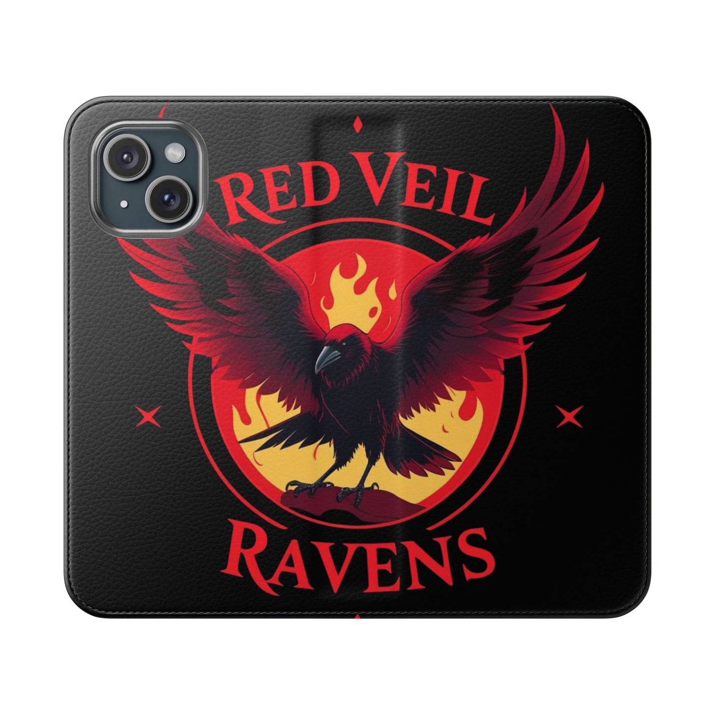 Raven Design Flip Case for Smartphones, Stylish Phone Cover, Gothic Art Protection, Gift for Bird Lovers, Red Veil Ravens Merchandise
