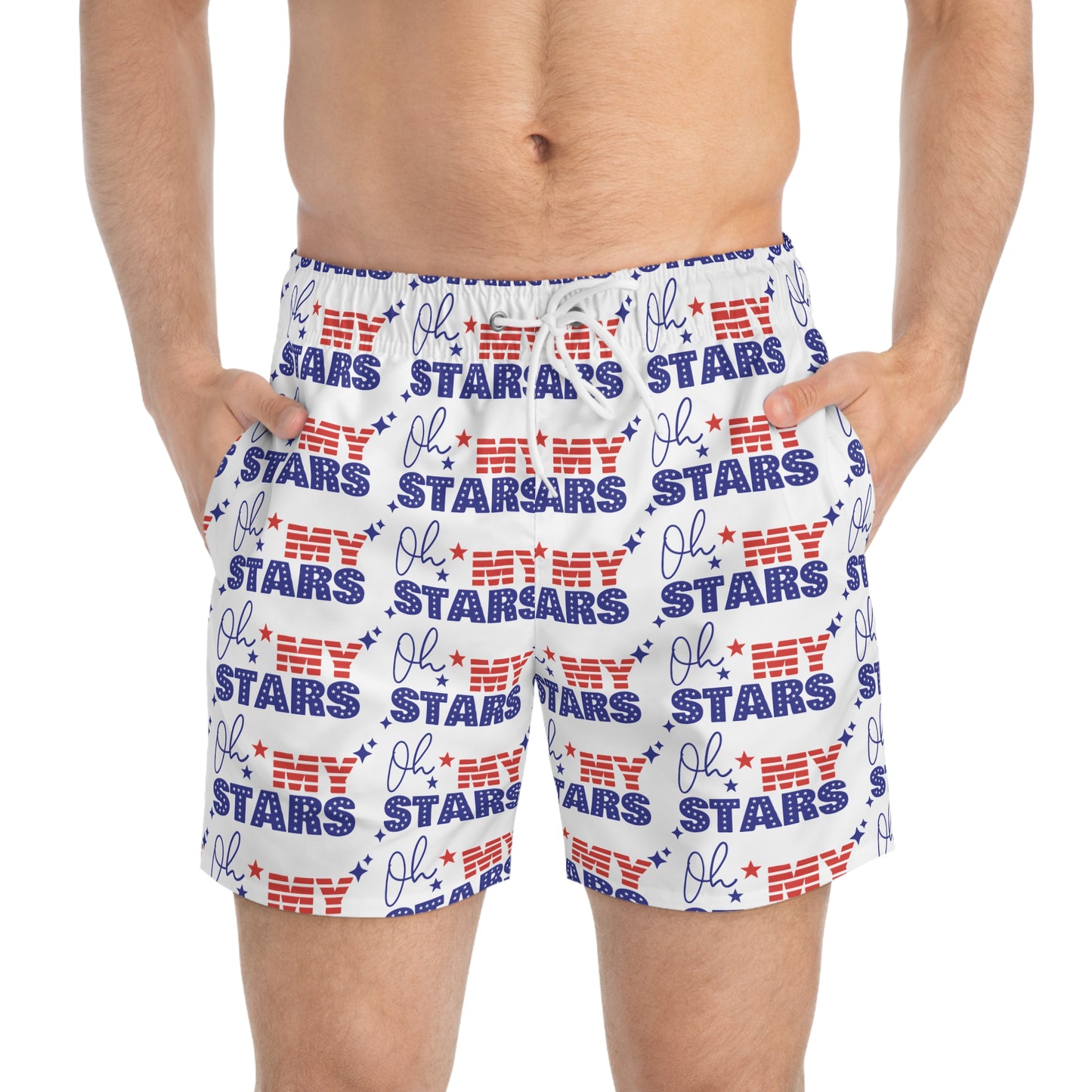 Patriotic Swim Trunks, Men's Beach Shorts, Summer Swimwear, Stars and Stripes Trunks, 4th of July Swimwear, Casual Pool Shorts