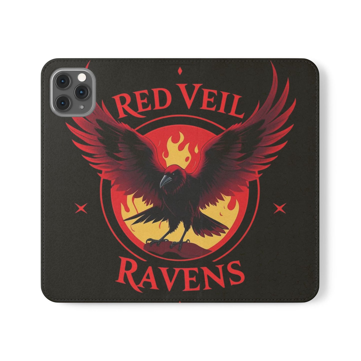 Raven Design Flip Case for Smartphones, Stylish Phone Cover, Gothic Art Protection, Gift for Bird Lovers, Red Veil Ravens Merchandise