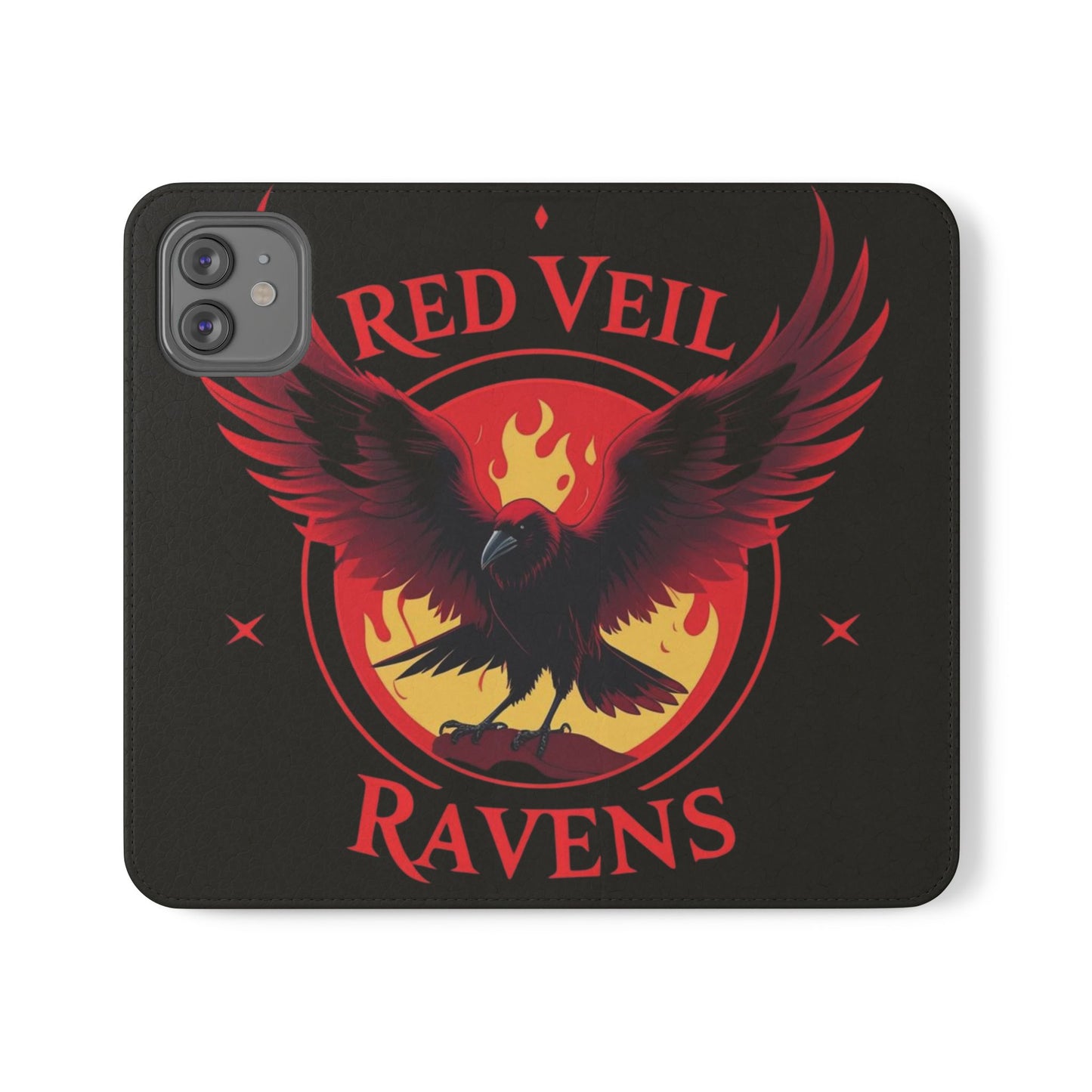 Raven Design Flip Case for Smartphones, Stylish Phone Cover, Gothic Art Protection, Gift for Bird Lovers, Red Veil Ravens Merchandise