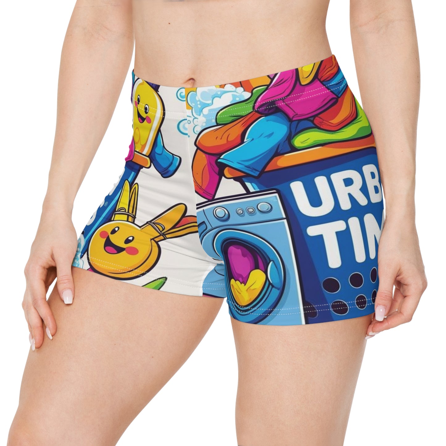 Colorful Women's Shorts, Playful Urban Vibe, Cute Cartoon Laundry Design, Summer Fashion, Gift for Her, Casual Lounge Wear