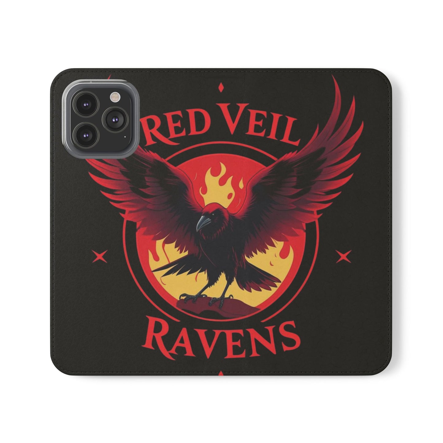 Raven Design Flip Case for Smartphones, Stylish Phone Cover, Gothic Art Protection, Gift for Bird Lovers, Red Veil Ravens Merchandise