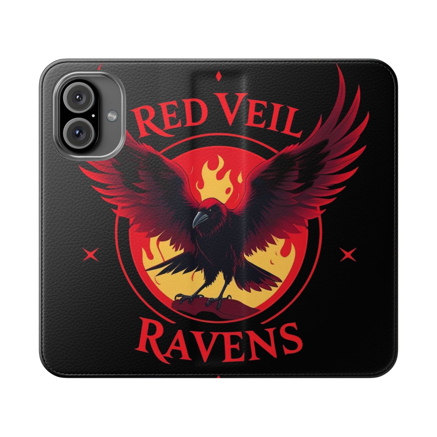 Raven Design Flip Case for Smartphones, Stylish Phone Cover, Gothic Art Protection, Gift for Bird Lovers, Red Veil Ravens Merchandise