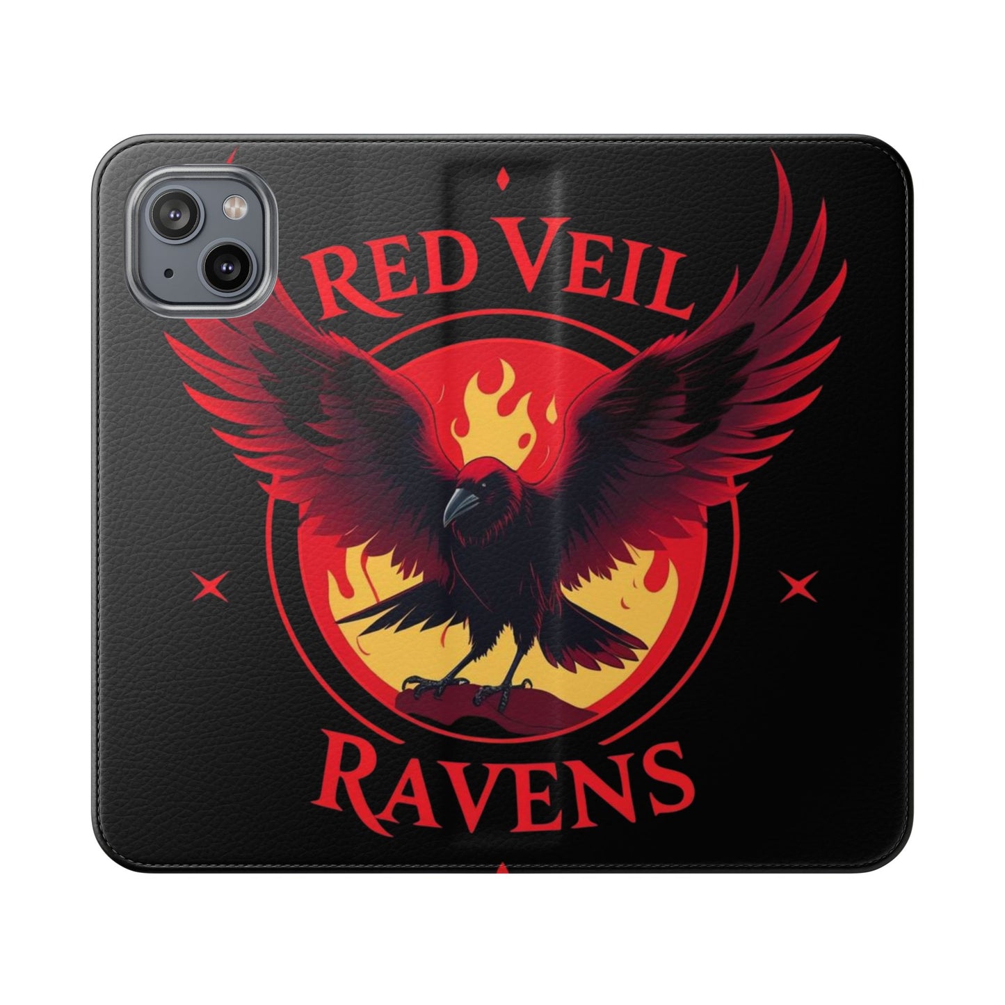 Raven Design Flip Case for Smartphones, Stylish Phone Cover, Gothic Art Protection, Gift for Bird Lovers, Red Veil Ravens Merchandise