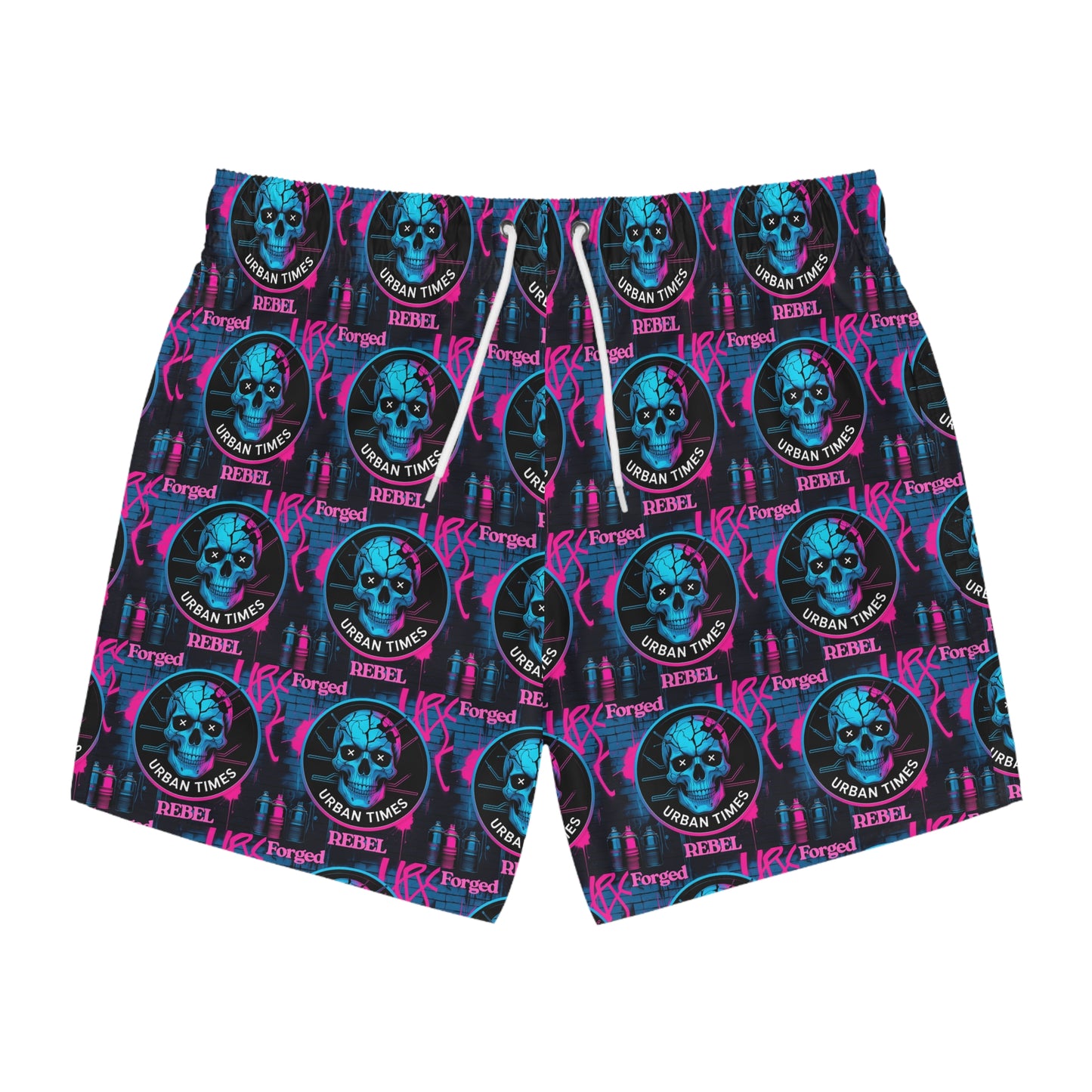 Vibrant Skull Swim Trunks, Beachwear for Summer, Pool Party Shorts, Men's Swimwear, Graphic AOP Boardshorts, Festival Swim Gear