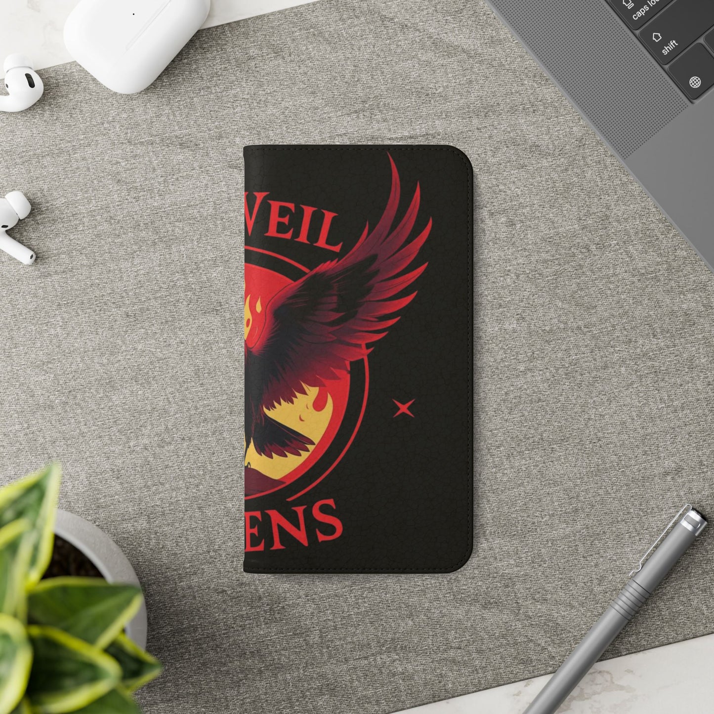 Raven Design Flip Case for Smartphones, Stylish Phone Cover, Gothic Art Protection, Gift for Bird Lovers, Red Veil Ravens Merchandise