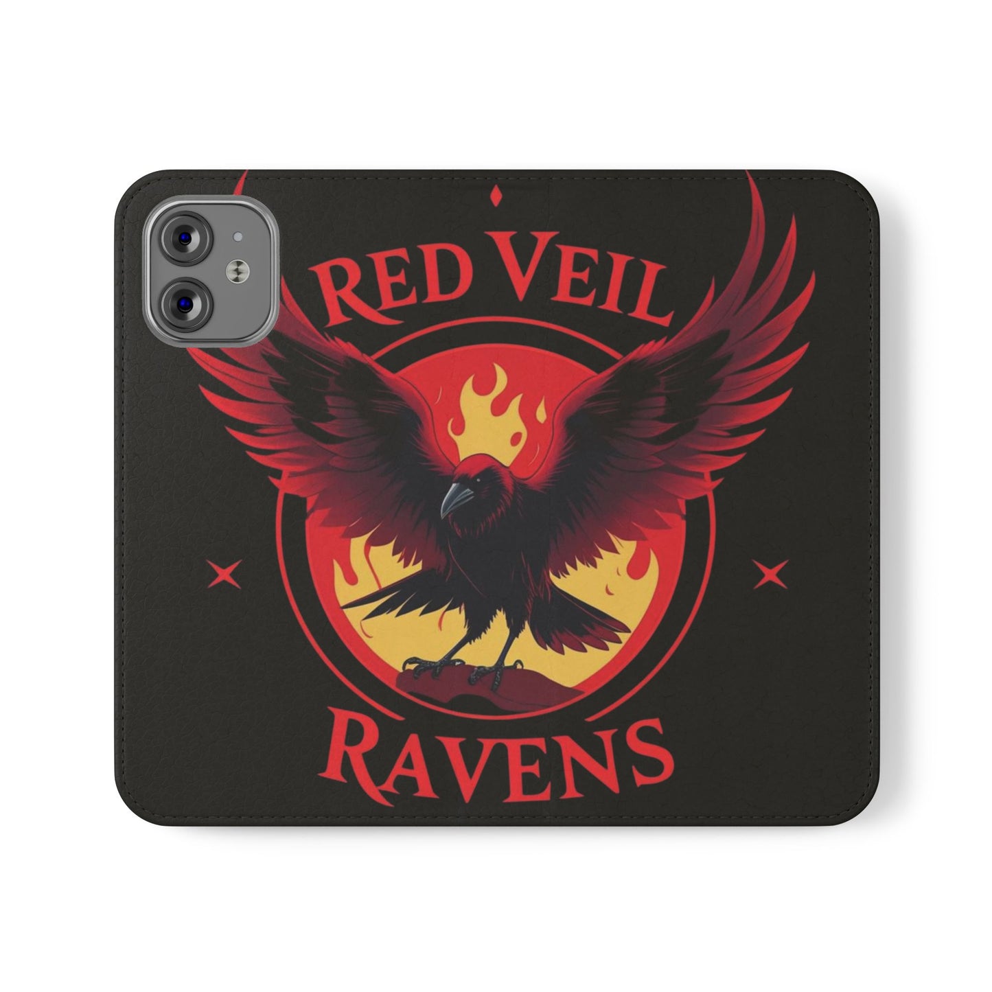 Raven Design Flip Case for Smartphones, Stylish Phone Cover, Gothic Art Protection, Gift for Bird Lovers, Red Veil Ravens Merchandise