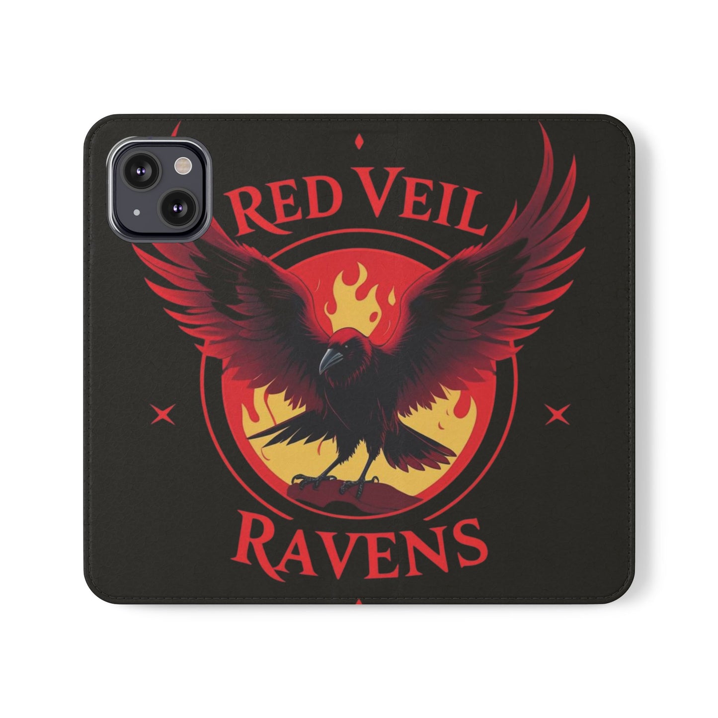 Raven Design Flip Case for Smartphones, Stylish Phone Cover, Gothic Art Protection, Gift for Bird Lovers, Red Veil Ravens Merchandise