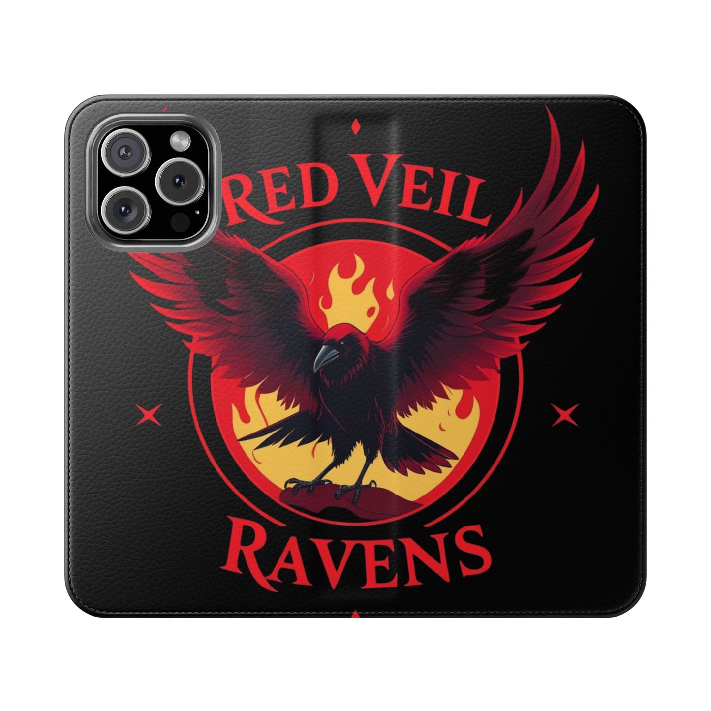 Raven Design Flip Case for Smartphones, Stylish Phone Cover, Gothic Art Protection, Gift for Bird Lovers, Red Veil Ravens Merchandise