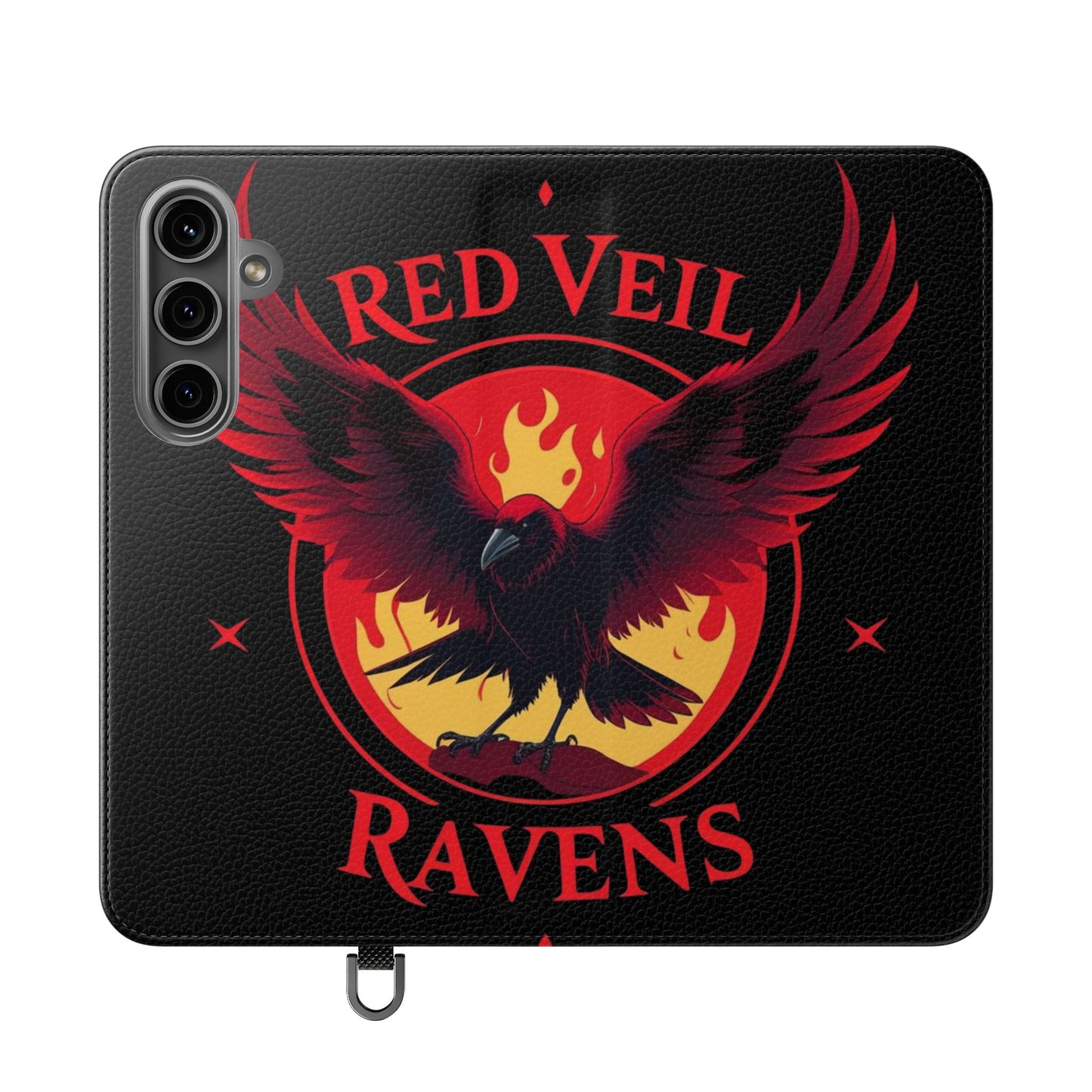 Raven Design Flip Case for Smartphones, Stylish Phone Cover, Gothic Art Protection, Gift for Bird Lovers, Red Veil Ravens Merchandise