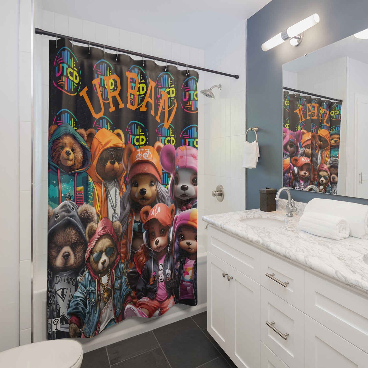 Urban Bear Shower Curtain - Fun Bathroom Decor, Unique Gift, Trendy Home Accessories, Kids' Bathroom, Urban Vibes