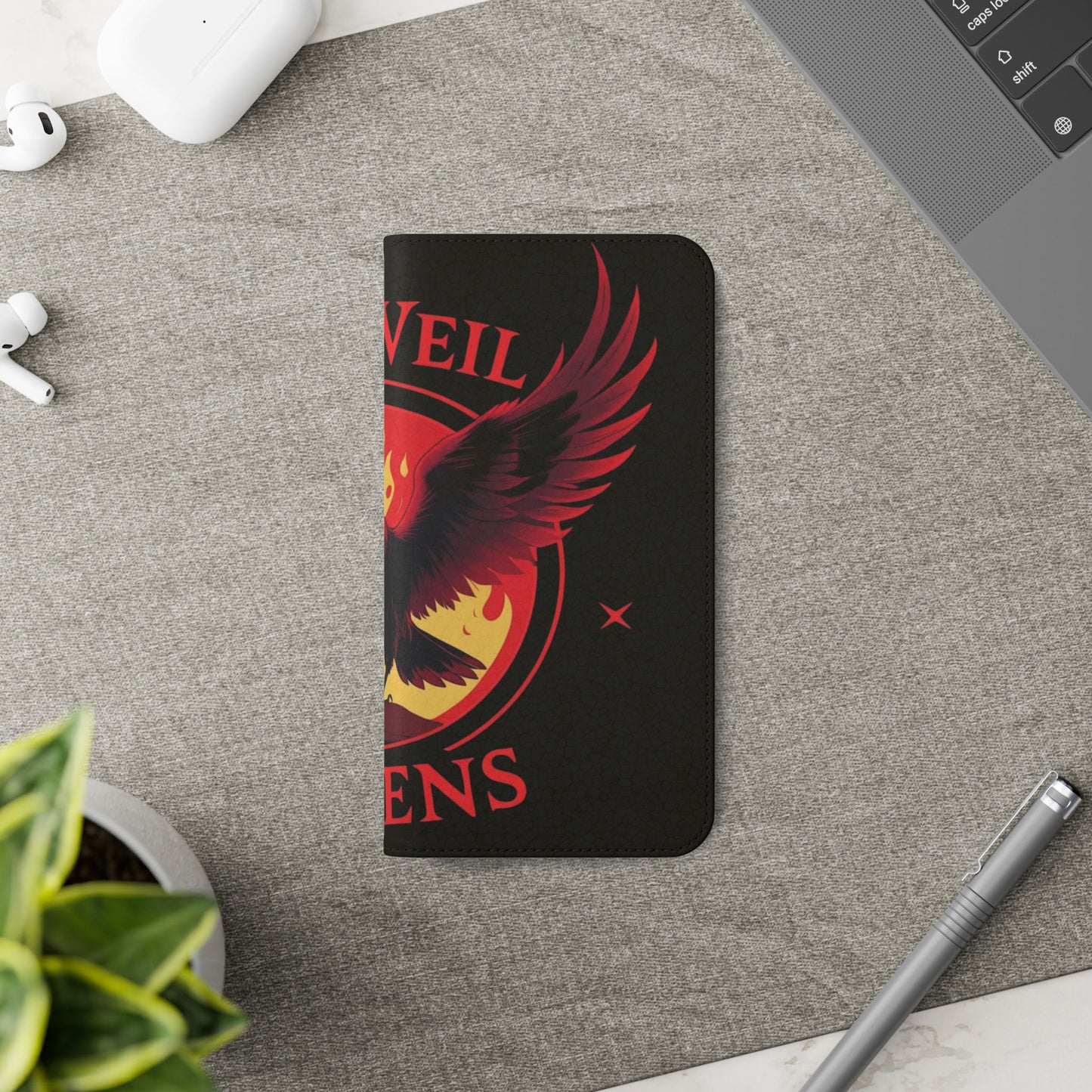 Raven Design Flip Case for Smartphones, Stylish Phone Cover, Gothic Art Protection, Gift for Bird Lovers, Red Veil Ravens Merchandise