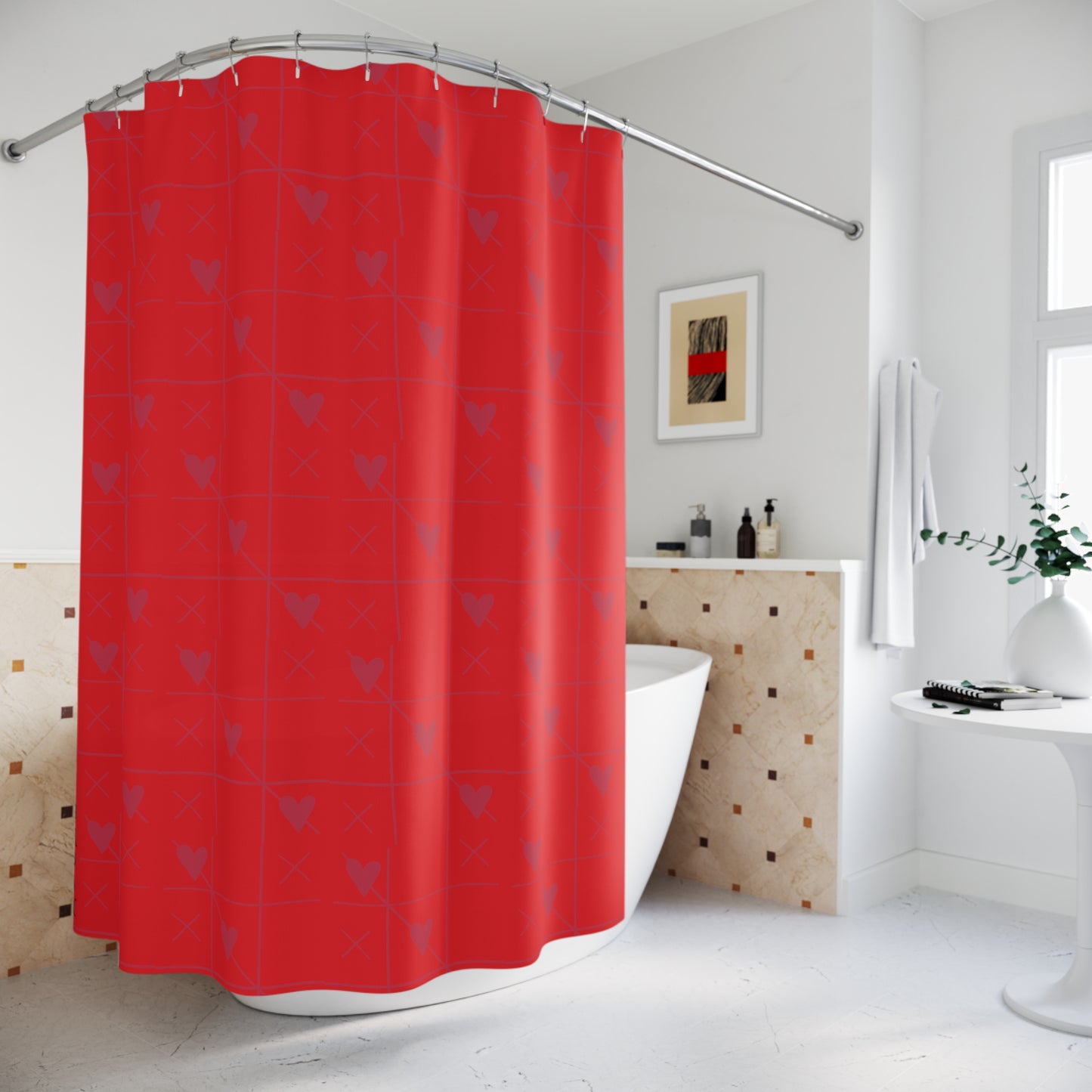 Romantic Hearts Shower Curtain, Bathroom Decor, Valentine's Day Gift, Love Theme, Modern Home Accent