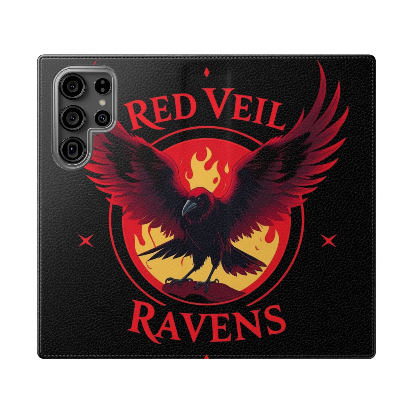 Raven Design Flip Case for Smartphones, Stylish Phone Cover, Gothic Art Protection, Gift for Bird Lovers, Red Veil Ravens Merchandise