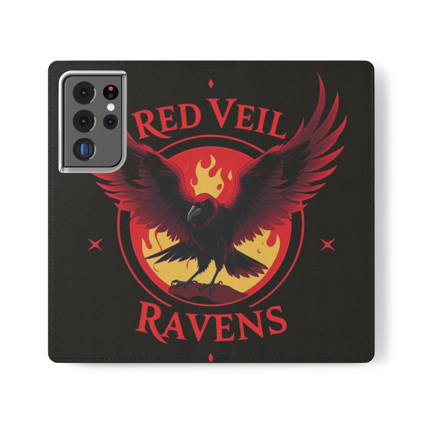 Raven Design Flip Case for Smartphones, Stylish Phone Cover, Gothic Art Protection, Gift for Bird Lovers, Red Veil Ravens Merchandise
