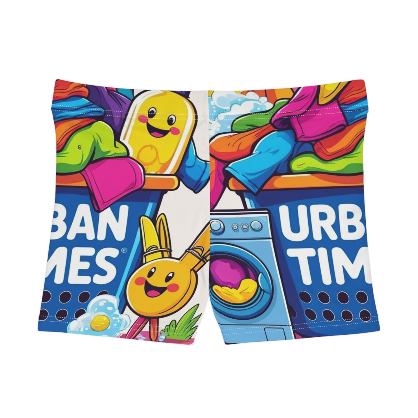 Colorful Women's Shorts, Playful Urban Vibe, Cute Cartoon Laundry Design, Summer Fashion, Gift for Her, Casual Lounge Wear