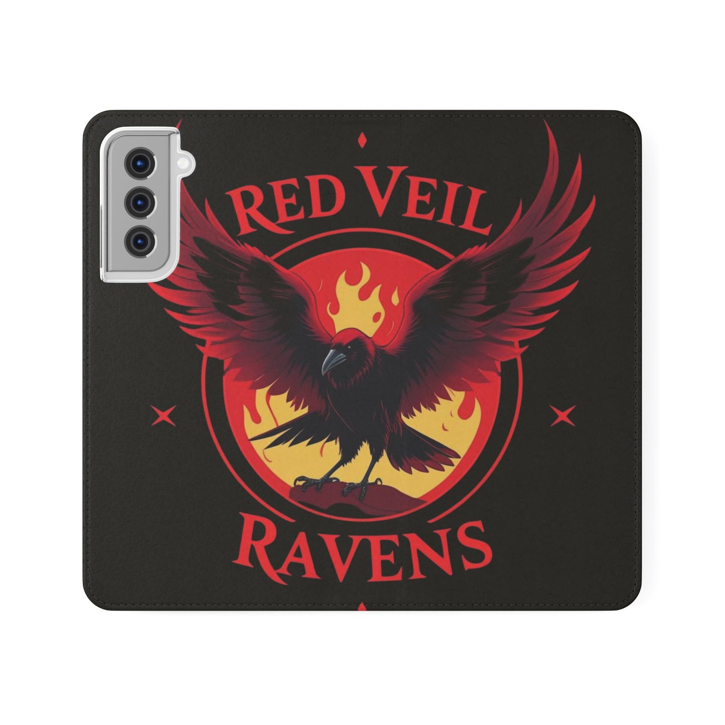 Raven Design Flip Case for Smartphones, Stylish Phone Cover, Gothic Art Protection, Gift for Bird Lovers, Red Veil Ravens Merchandise